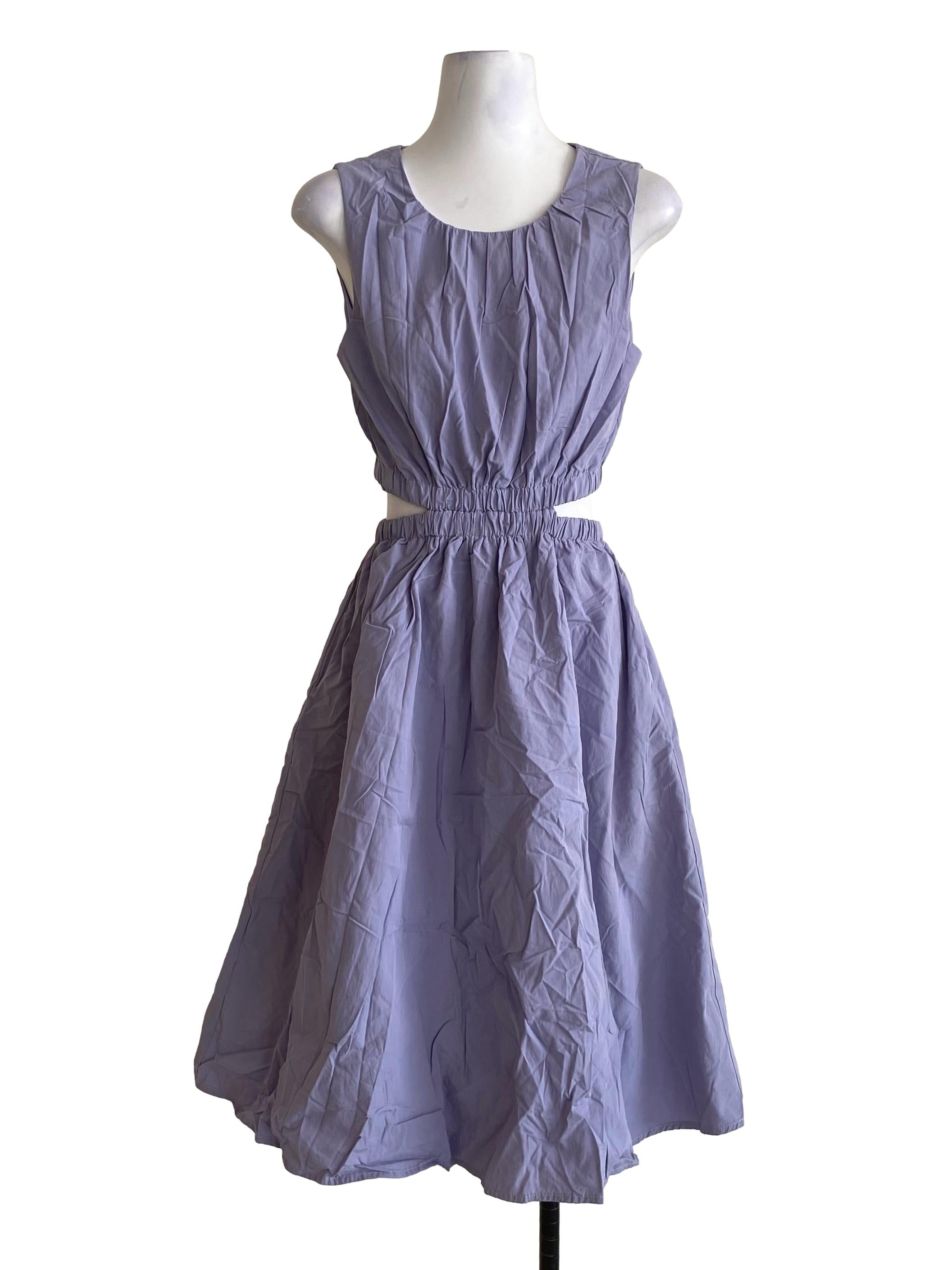 Dusty Purple With Lilac Purple Inner Waist Open A-Line Dress