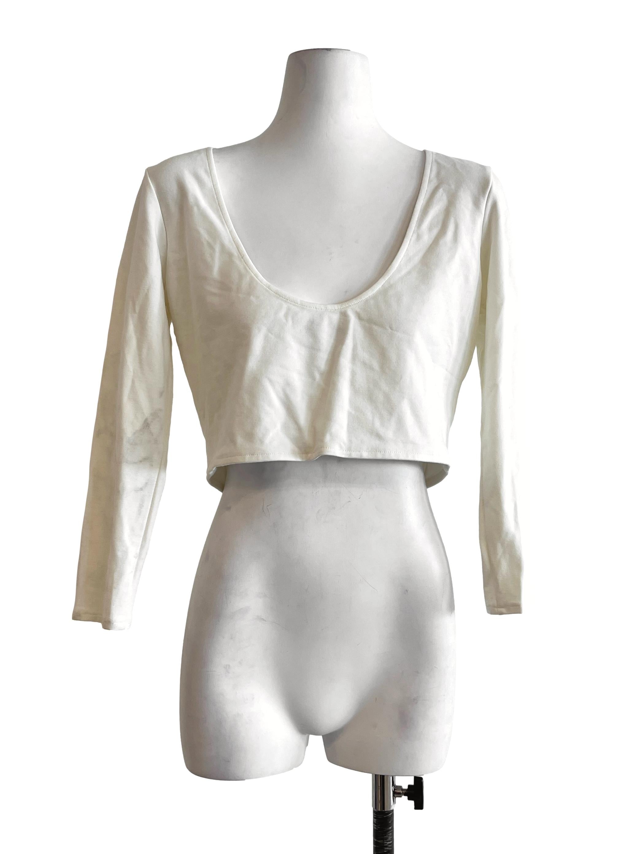 Ivory White Scoop Long Sleeve Top LB