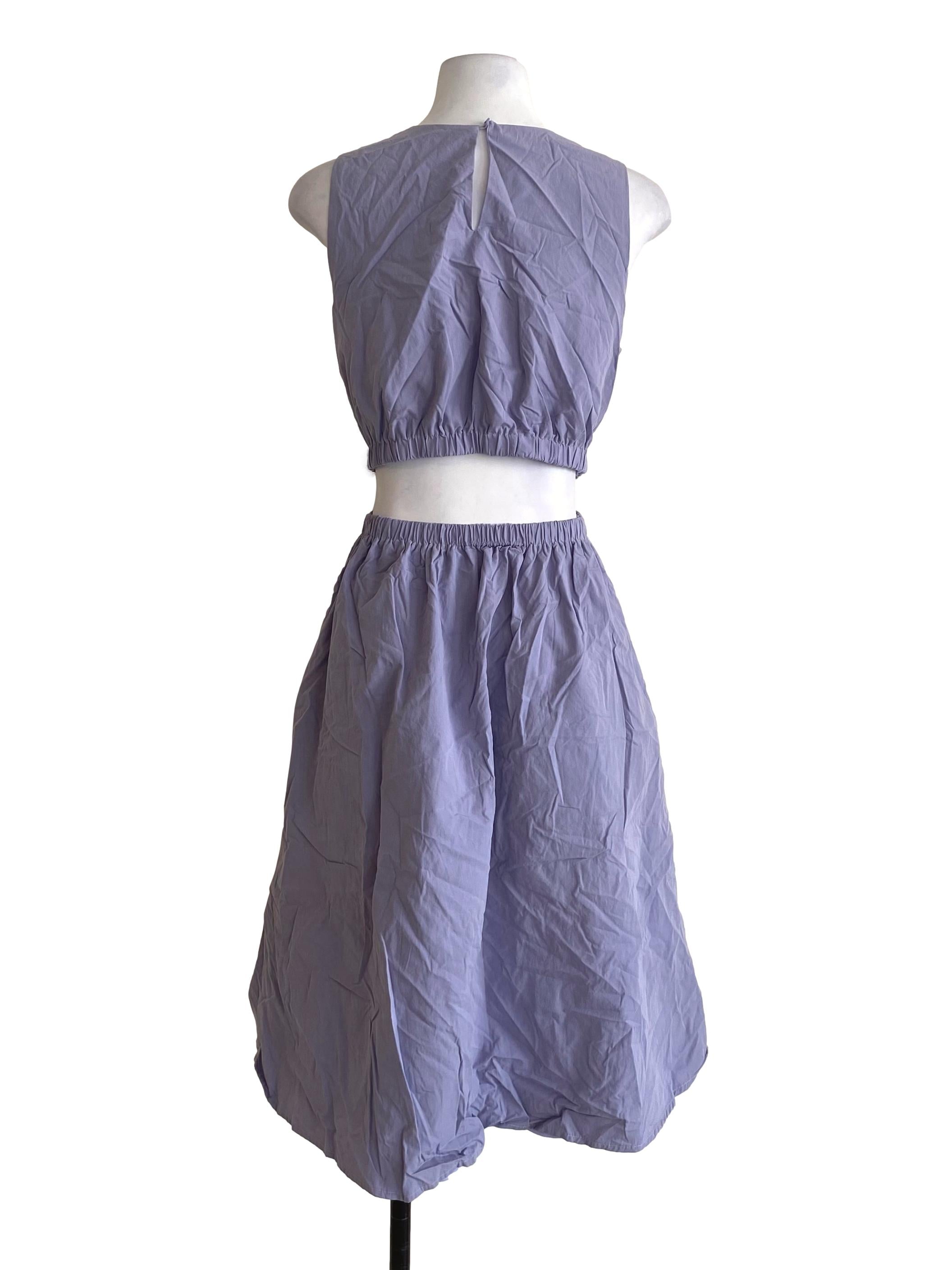 Dusty Purple With Lilac Purple Inner Waist Open A-Line Dress