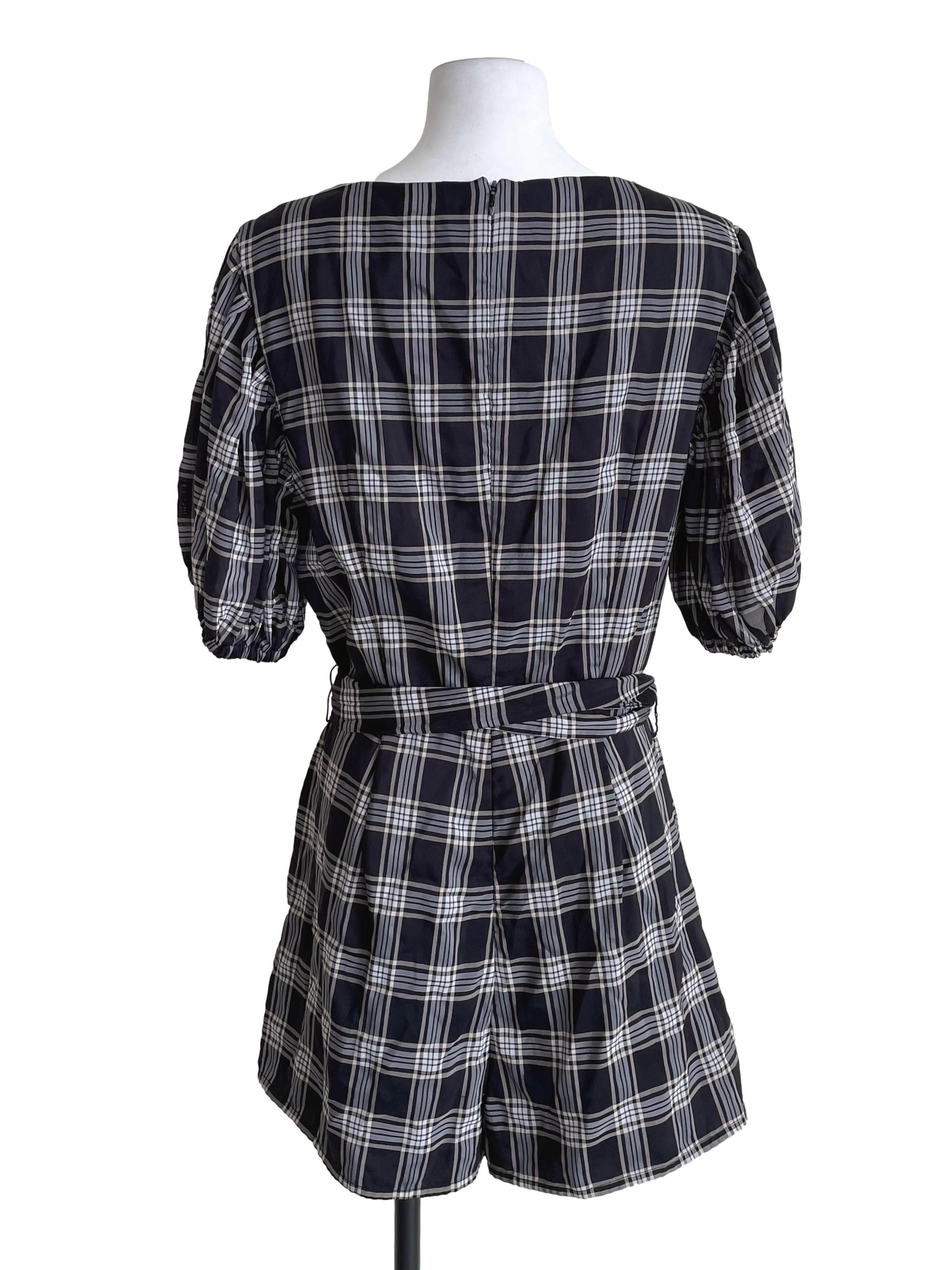 Iron Grey Checks Bubble Sleeves Romper