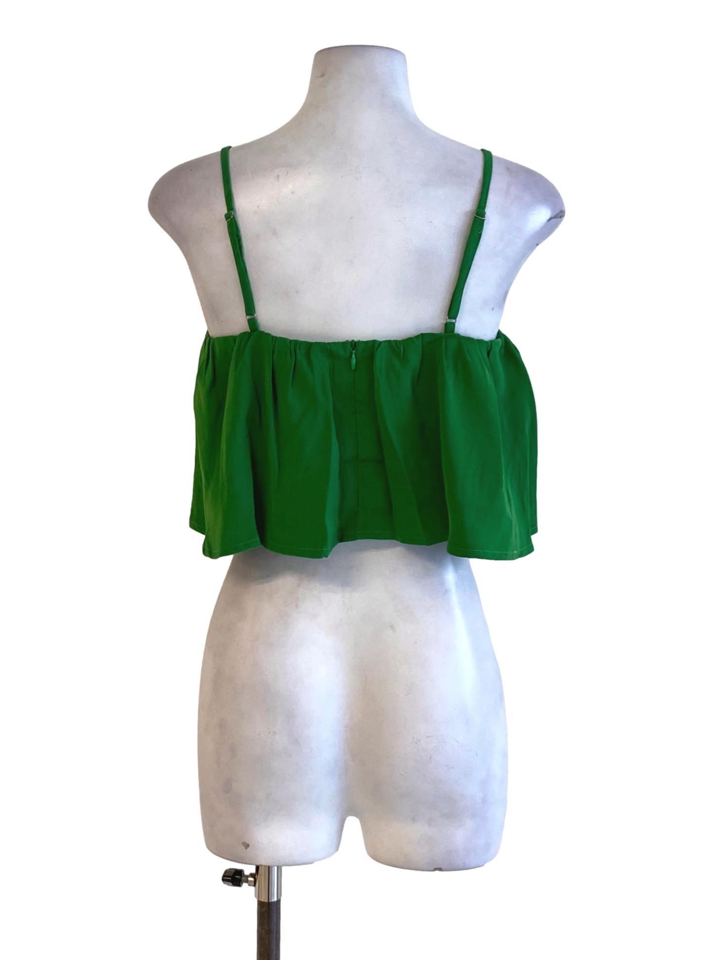 Pine Green Spaghetti Strap Square Neck Tent Cropped Top YHF
