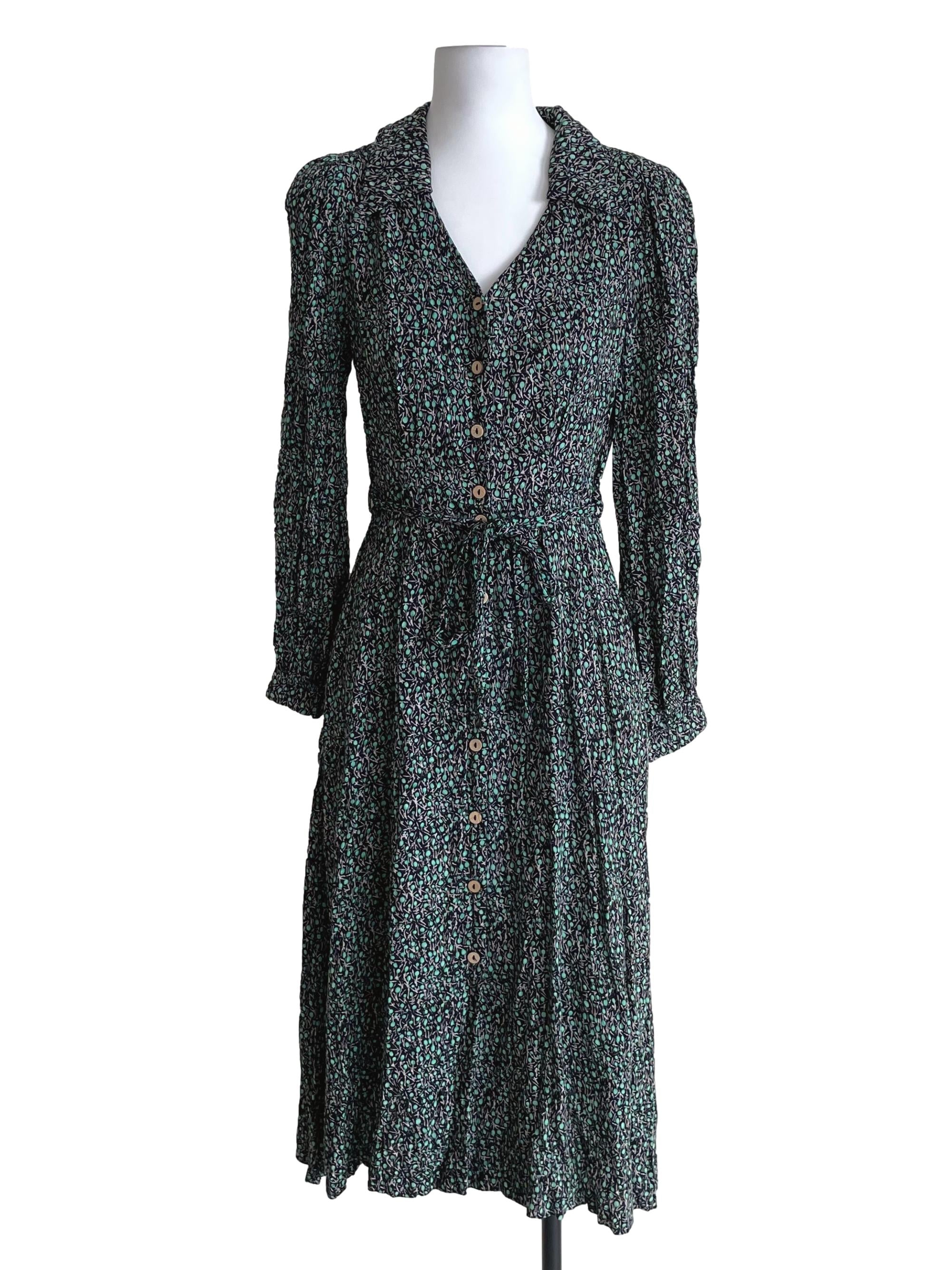 Black Plant Button Down Shirt Dress