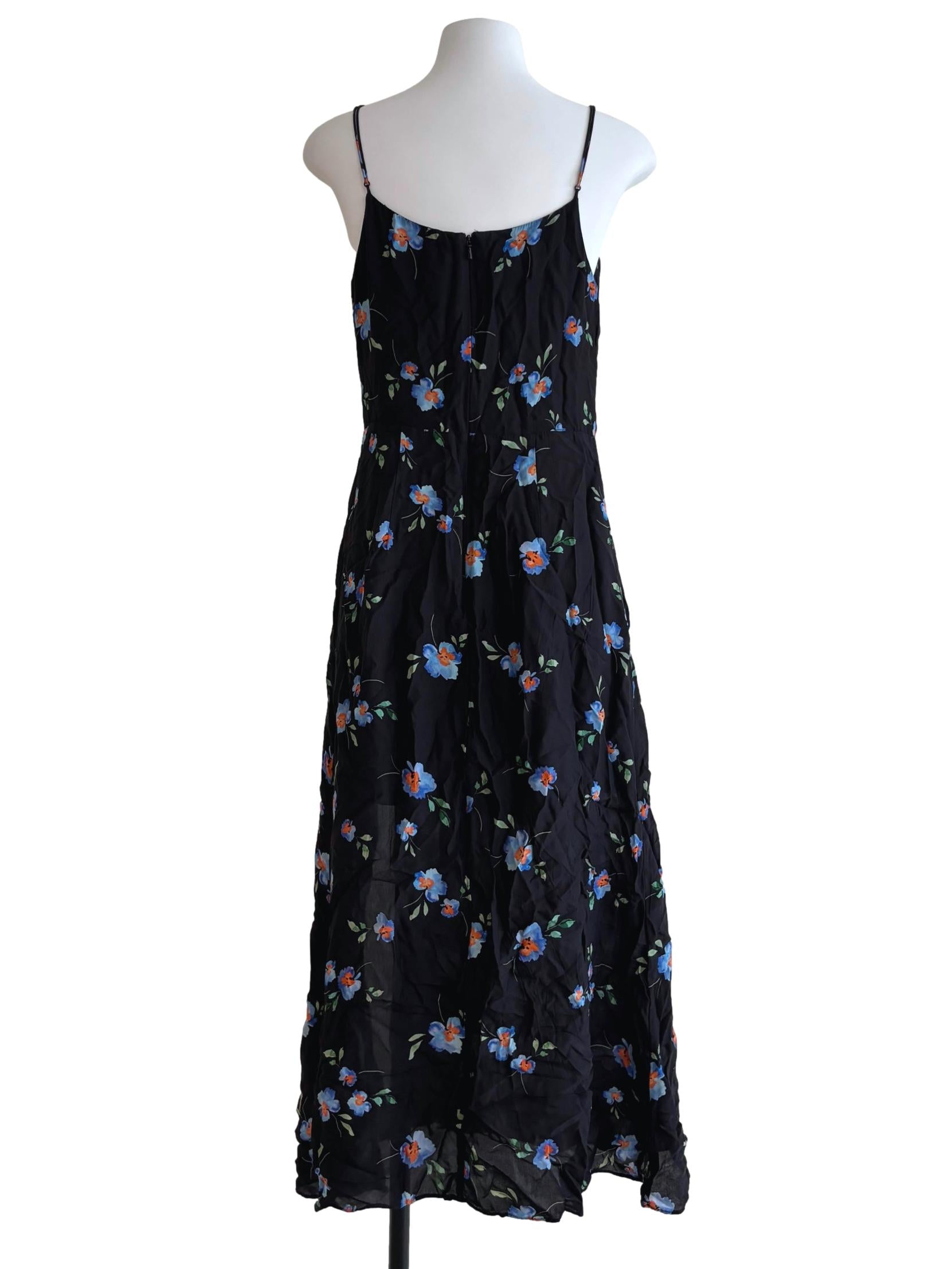 Onyx Black Blue Floral Cowl Dress