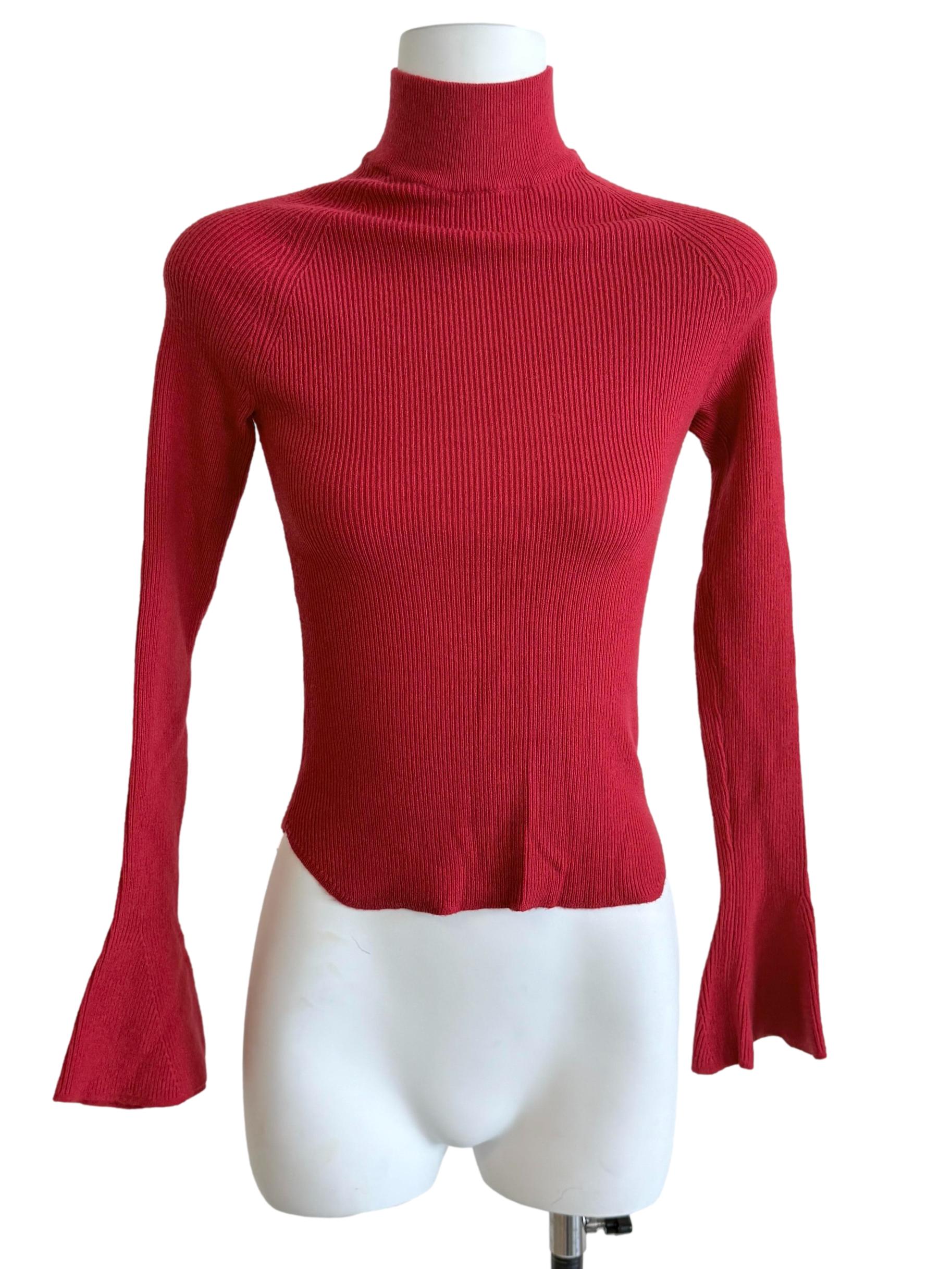 Candy Red Knit Turtleneck Top