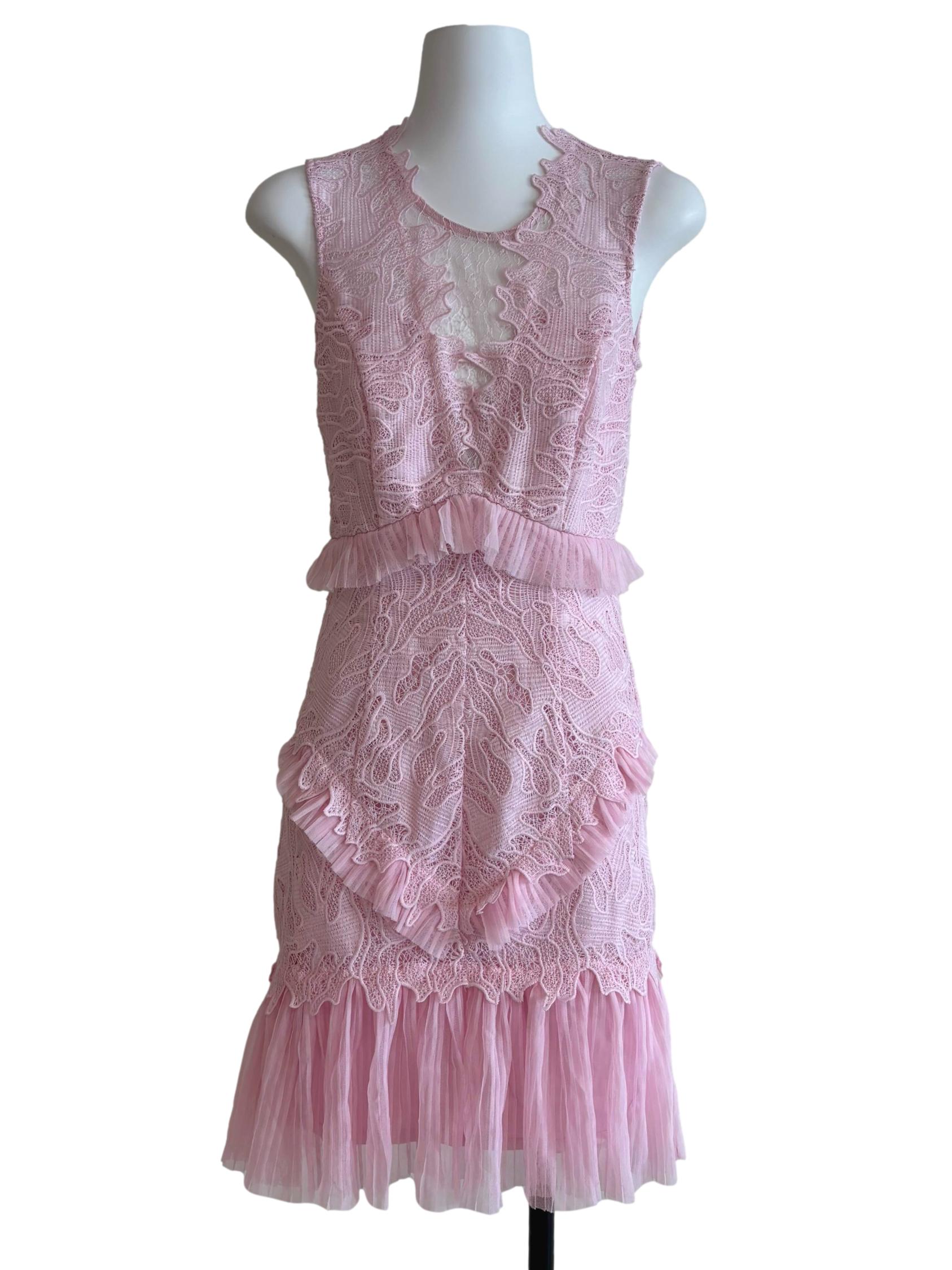 Lemonade Pink Ruffle Mini Lace Dress