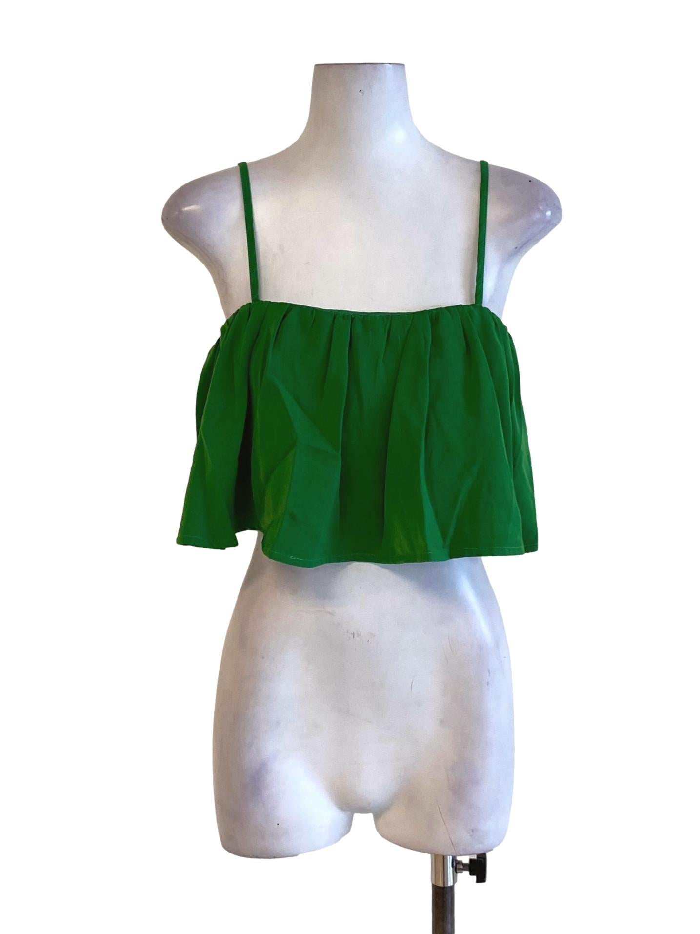 Pine Green Spaghetti Strap Square Neck Tent Cropped Top YHF