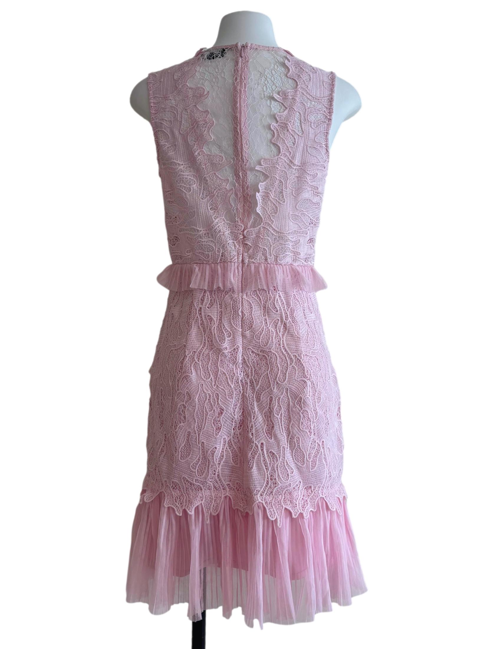 Lemonade Pink Ruffle Mini Lace Dress