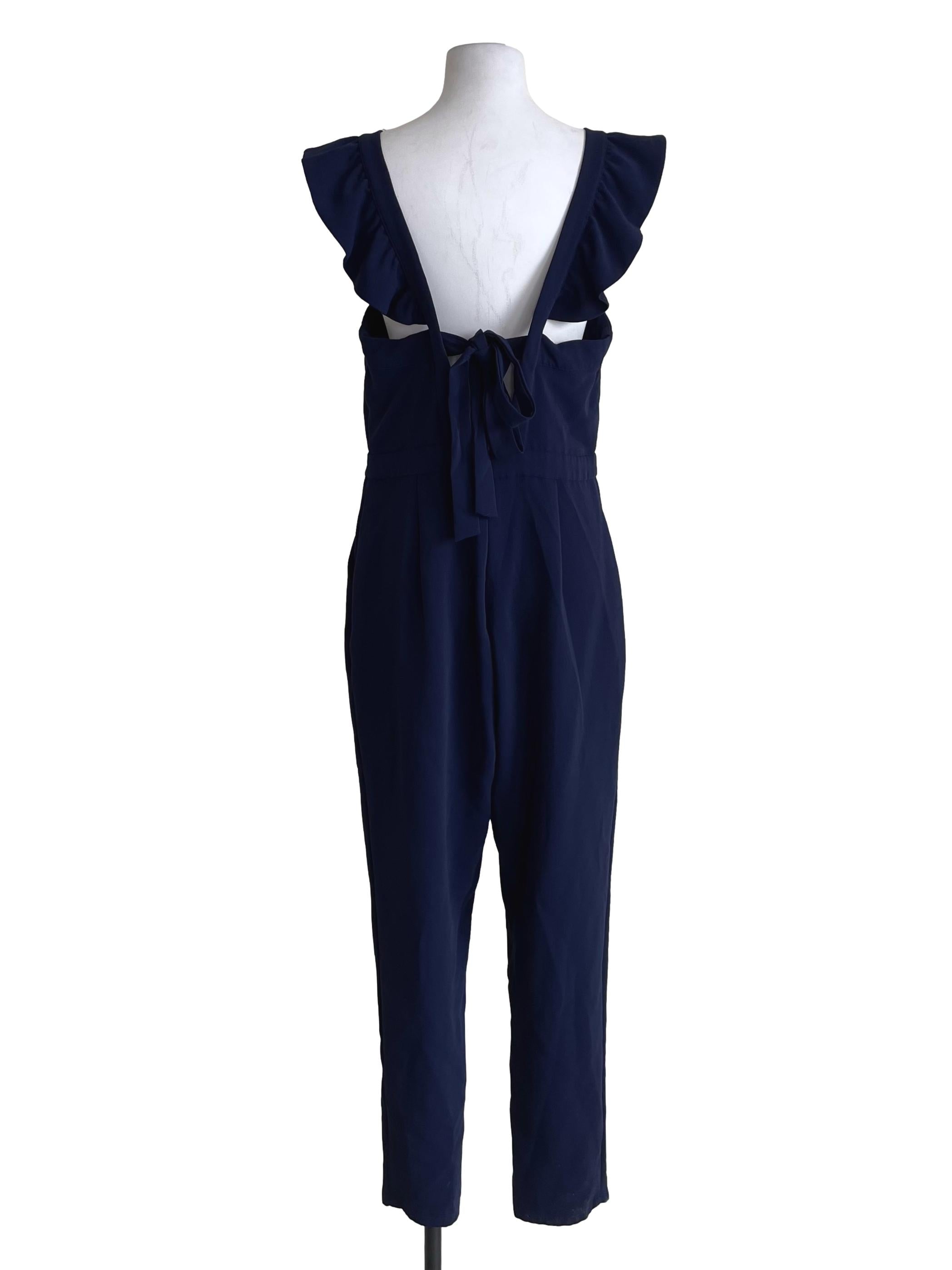 Navy Blue Ruffled Straps Jumpsuit