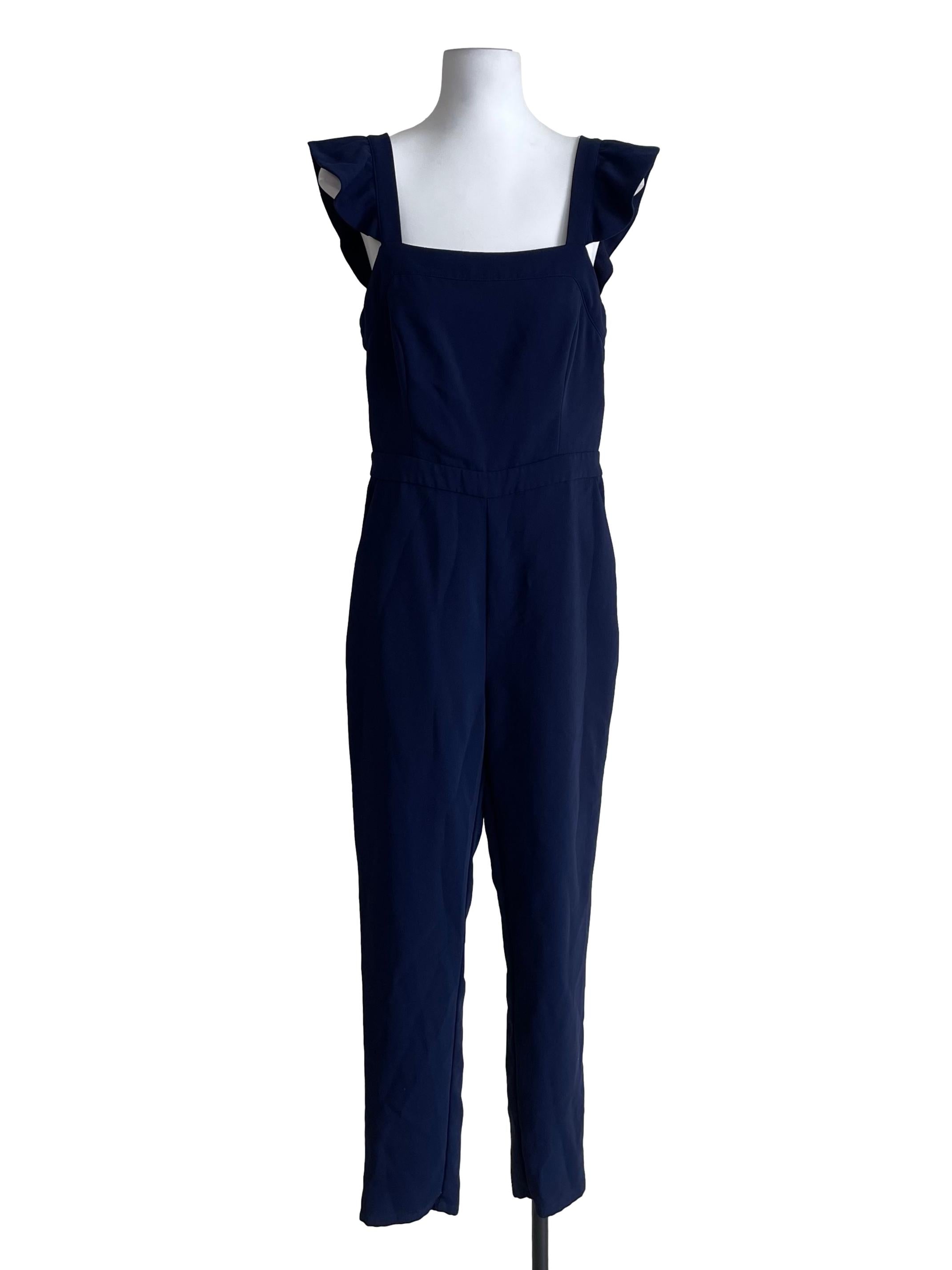 Navy Blue Ruffled Straps Jumpsuit
