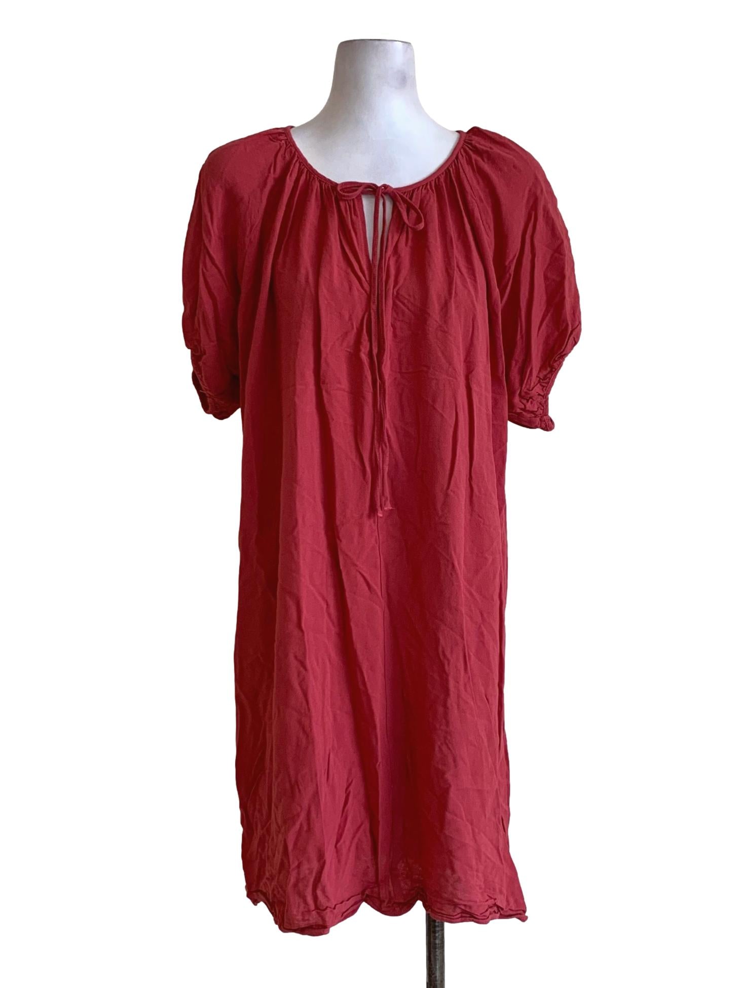 Crimson Red Drawstring Round Neck Dress