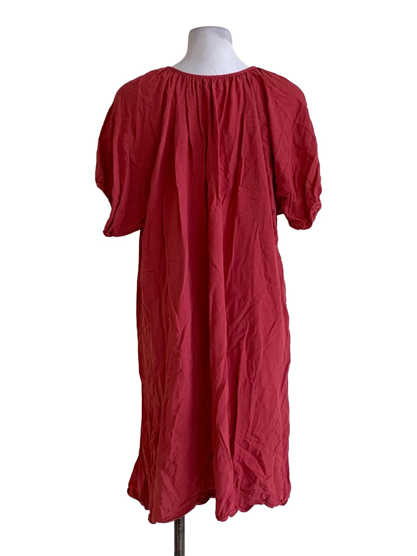 Crimson Red Drawstring Round Neck Dress