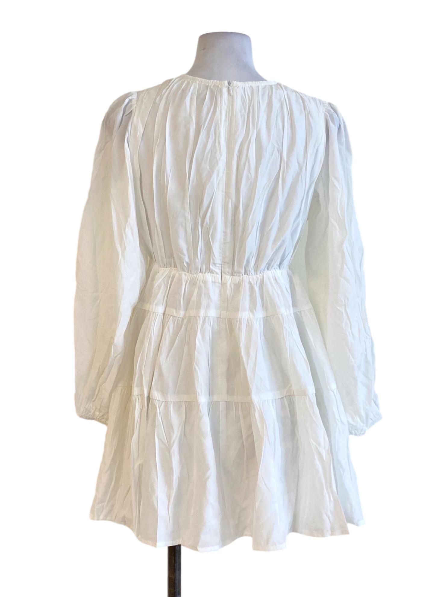 Daisy White V-Neck Long Sleeve Babydoll Dress