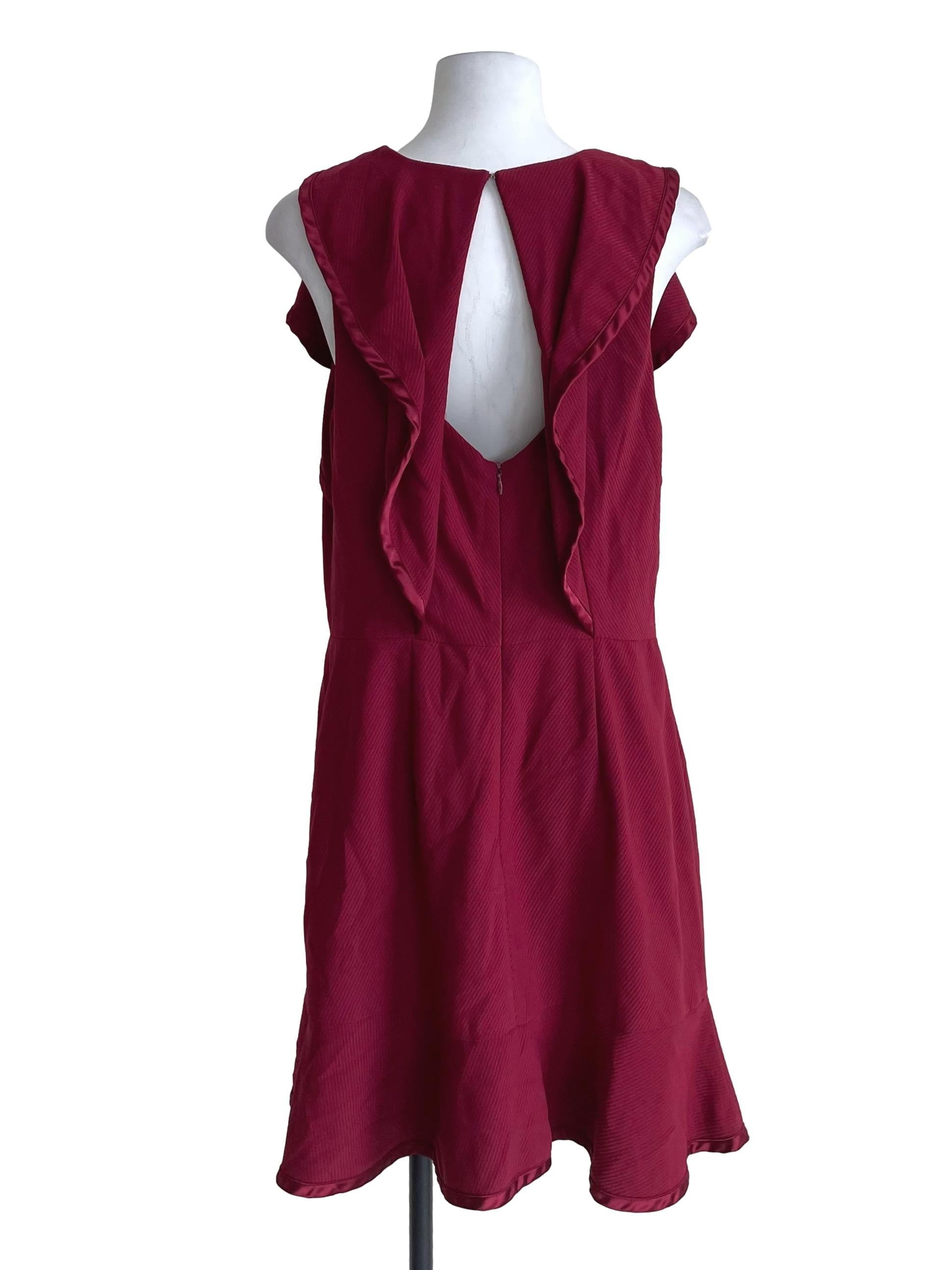 Red Ribbed Jabot Trace Dress