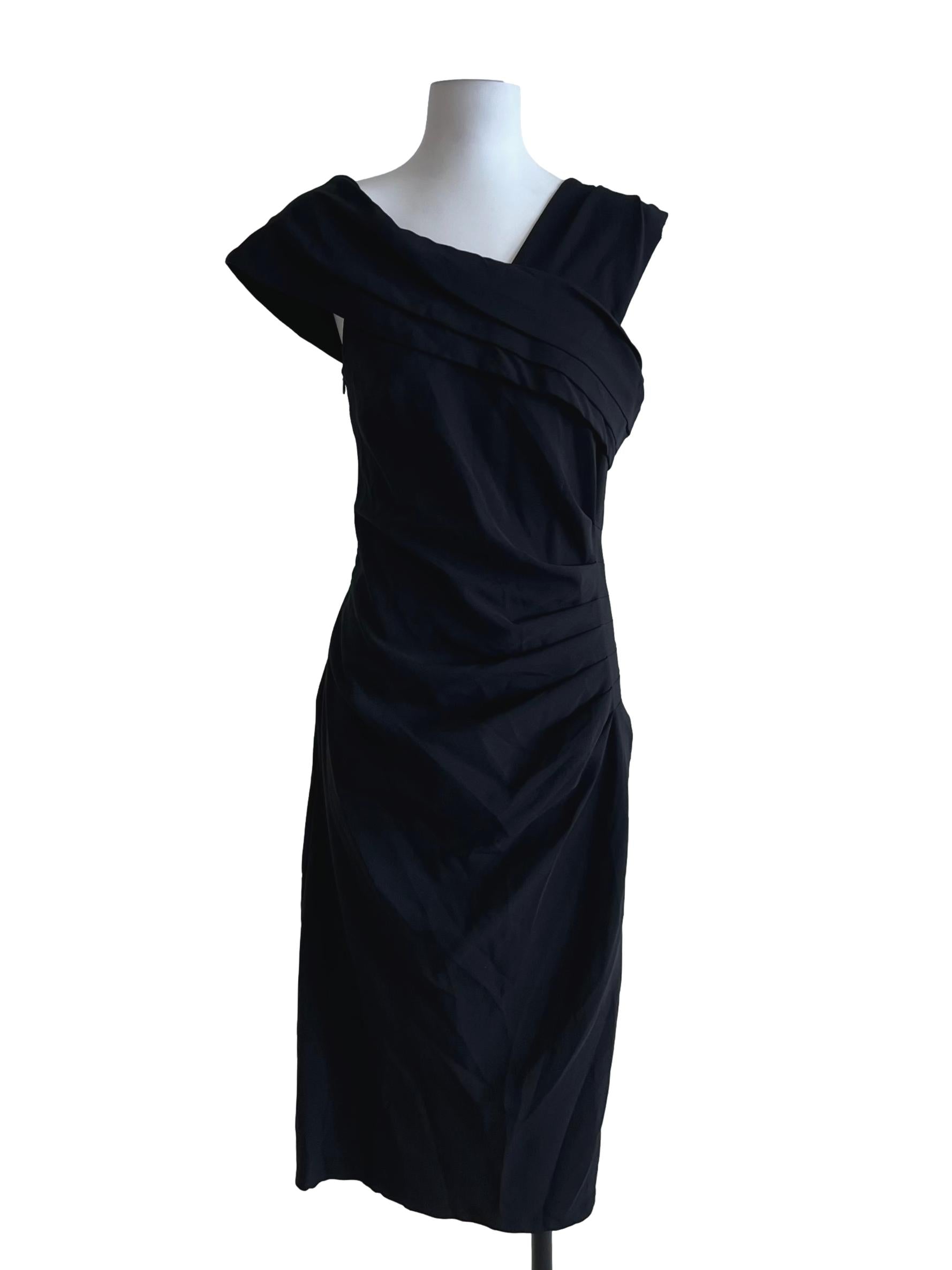 Black Asymmetrical Neckline Sheath Dress