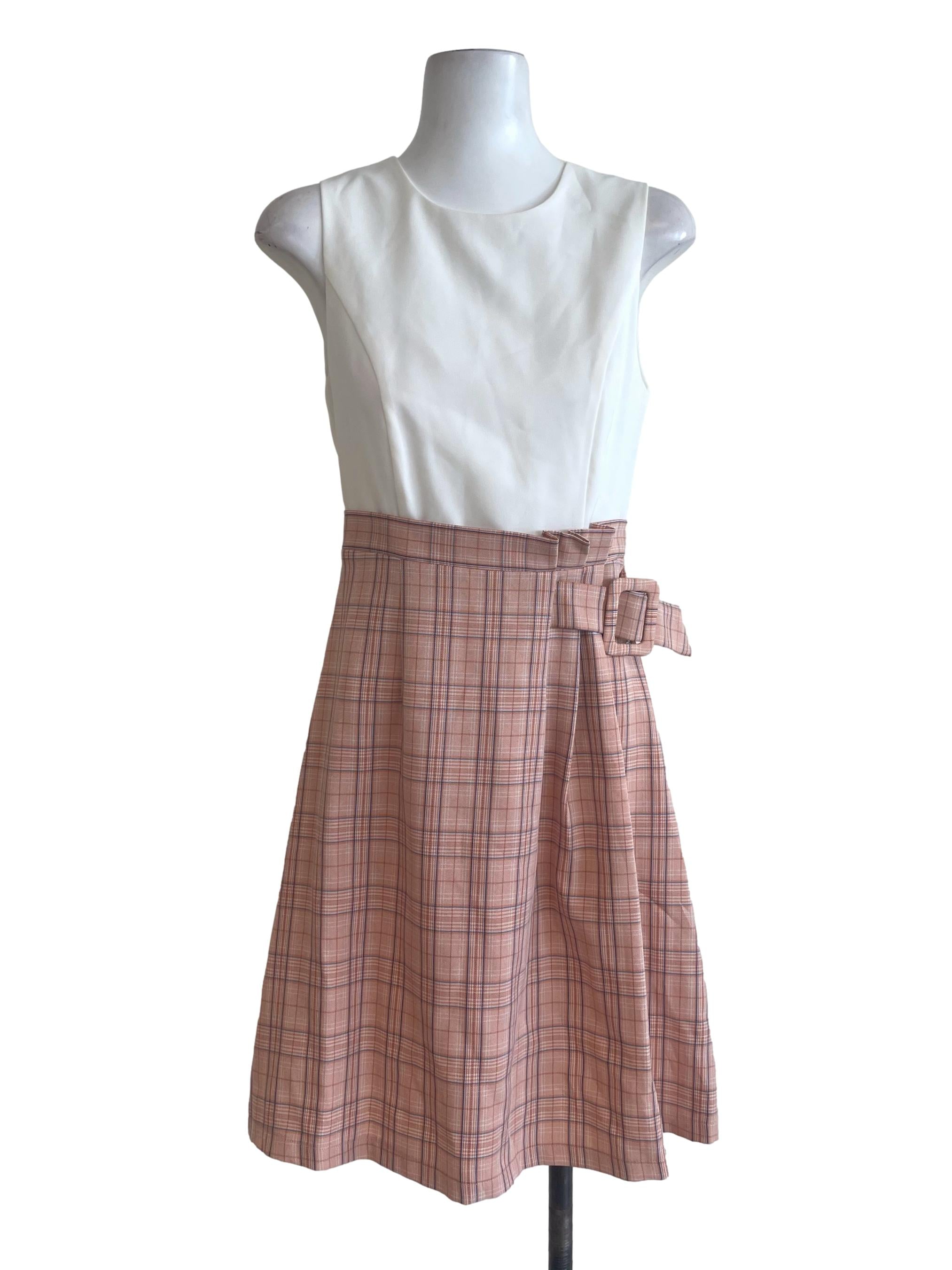 White With Pink Checked Dress