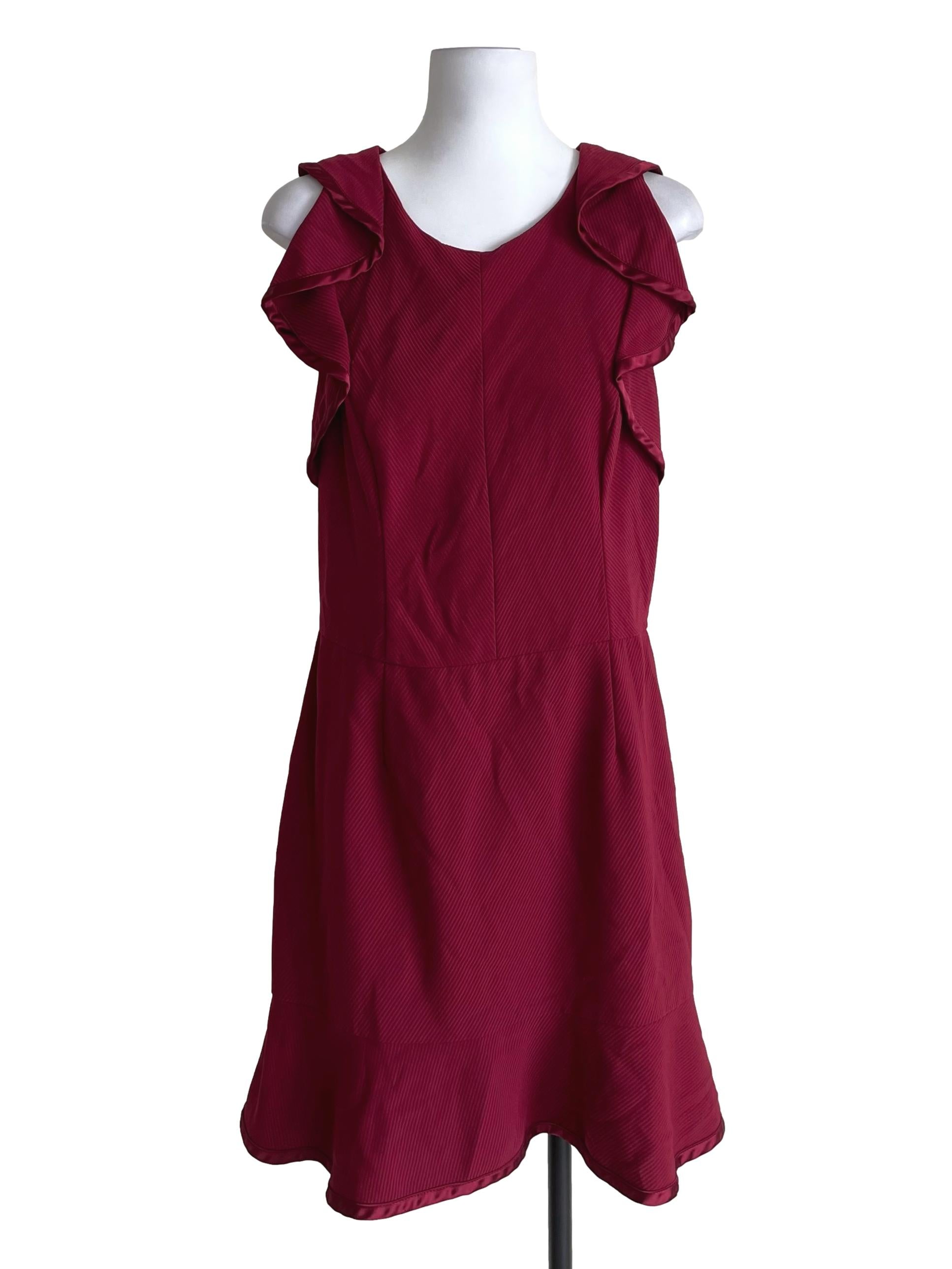 Red Ribbed Jabot Trace Dress