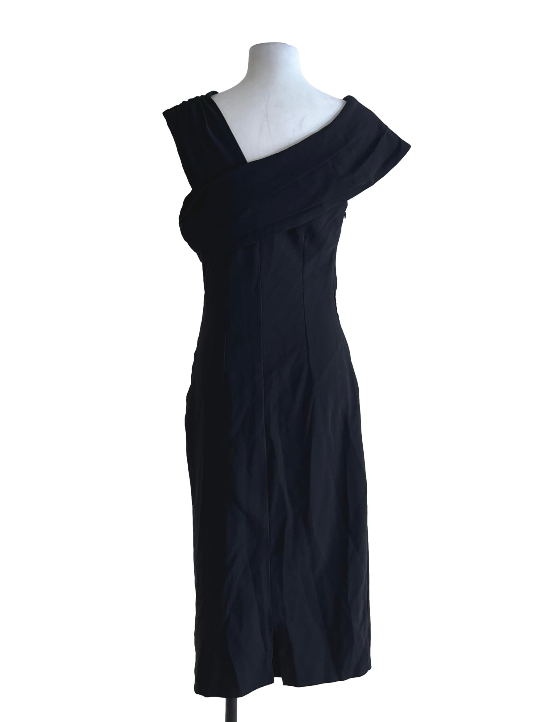 Black Asymmetrical Neckline Sheath Dress