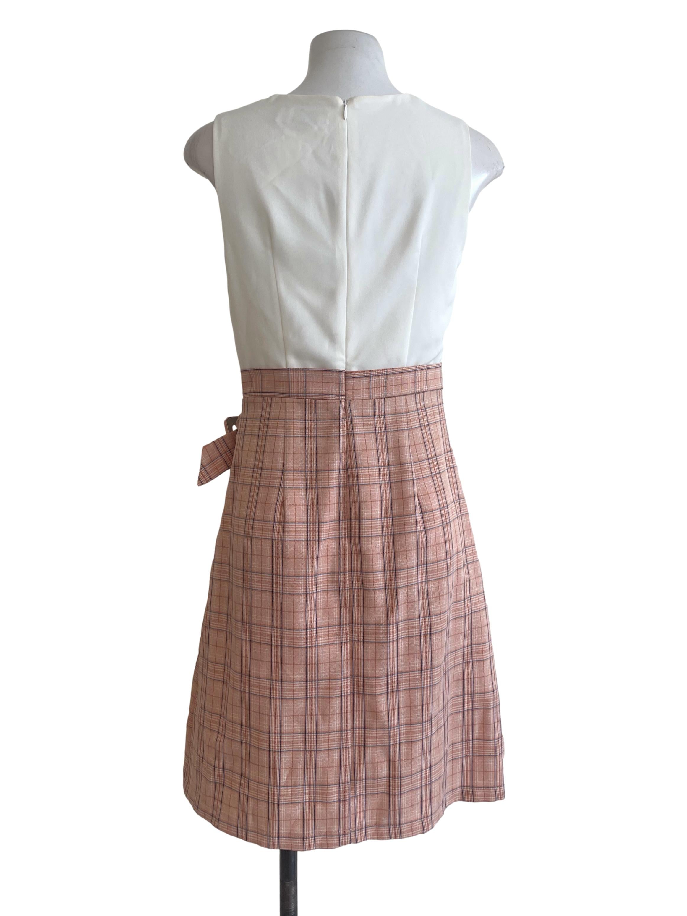 White With Pink Checked Dress