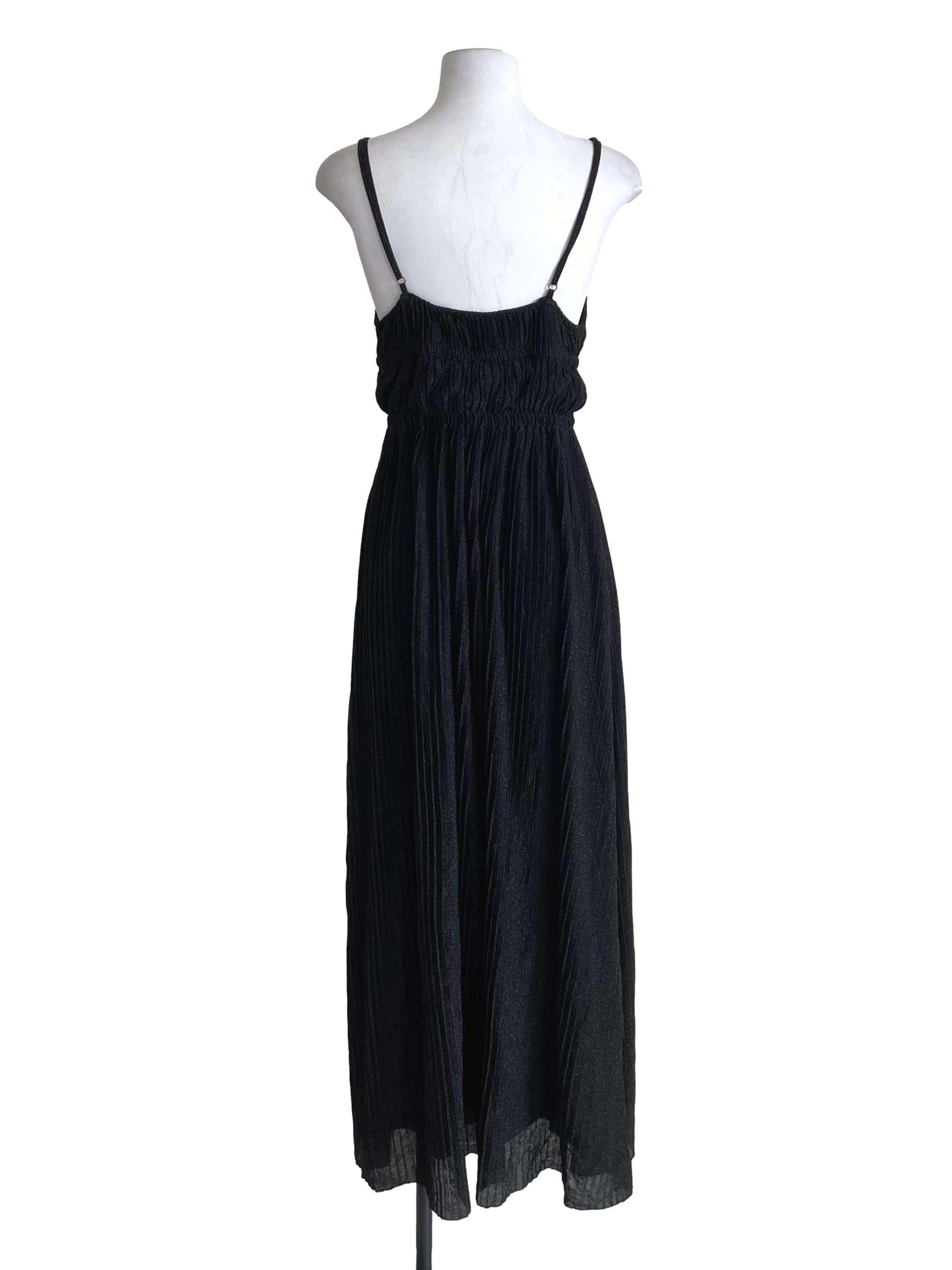 Black Glittery Accordion V Neck Dress