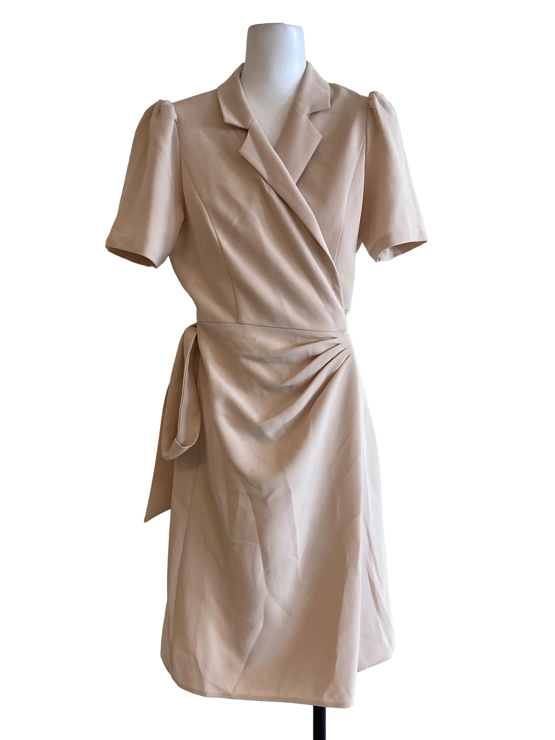 Ivory Twill V Neck Wrap Dress