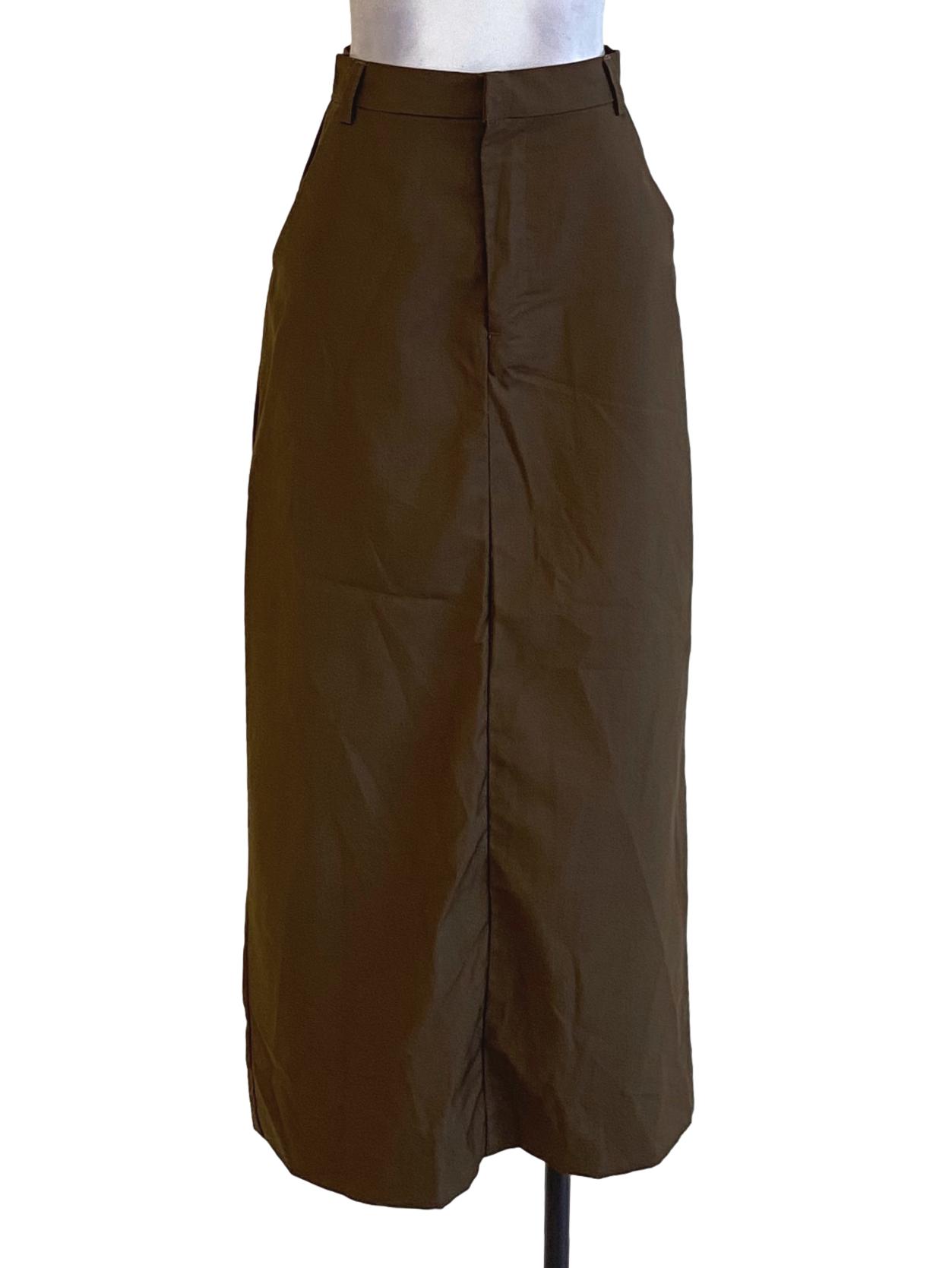 Wood Brown Regular Fit Long Slit Formal Skirt