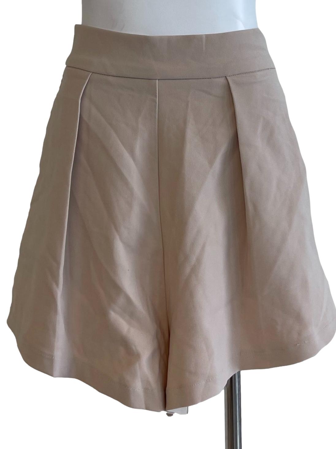 Cream Plain High Waisted Shorts