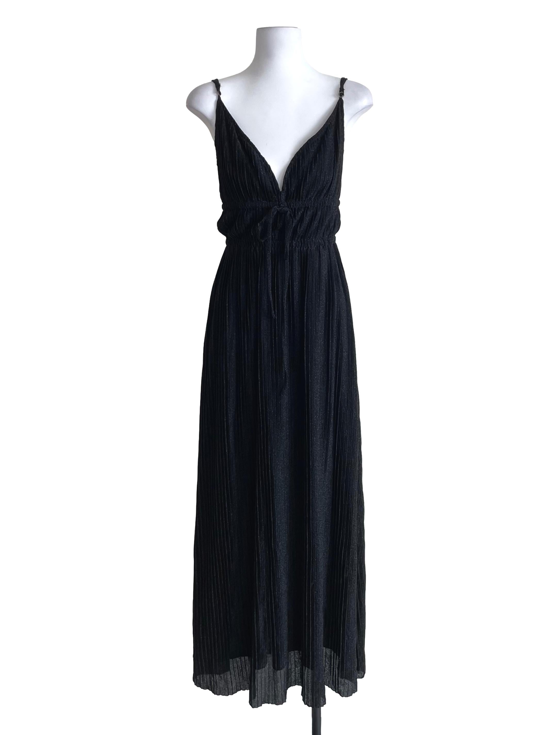 Black Glittery Accordion V Neck Dress