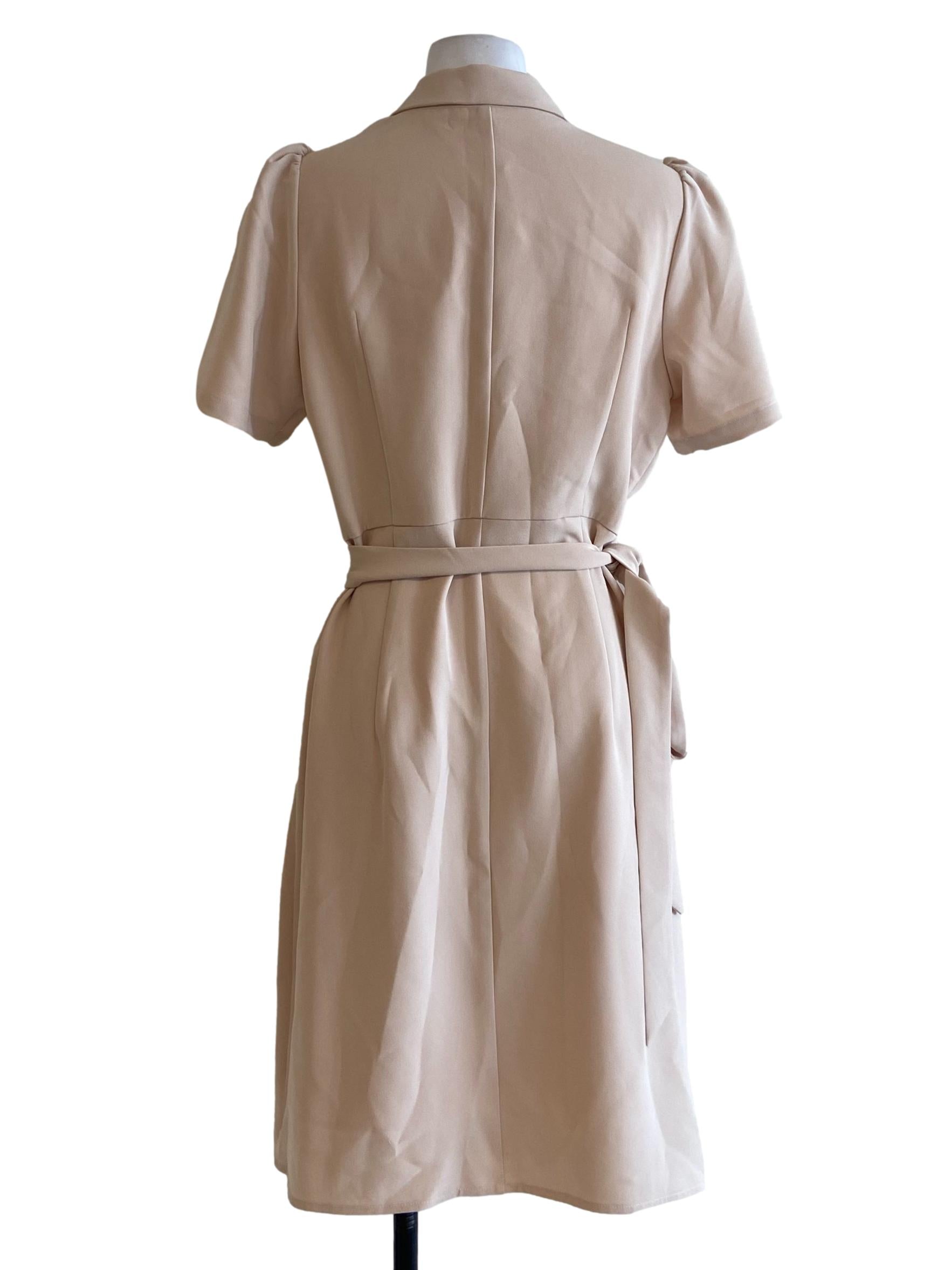 Ivory Twill V Neck Wrap Dress