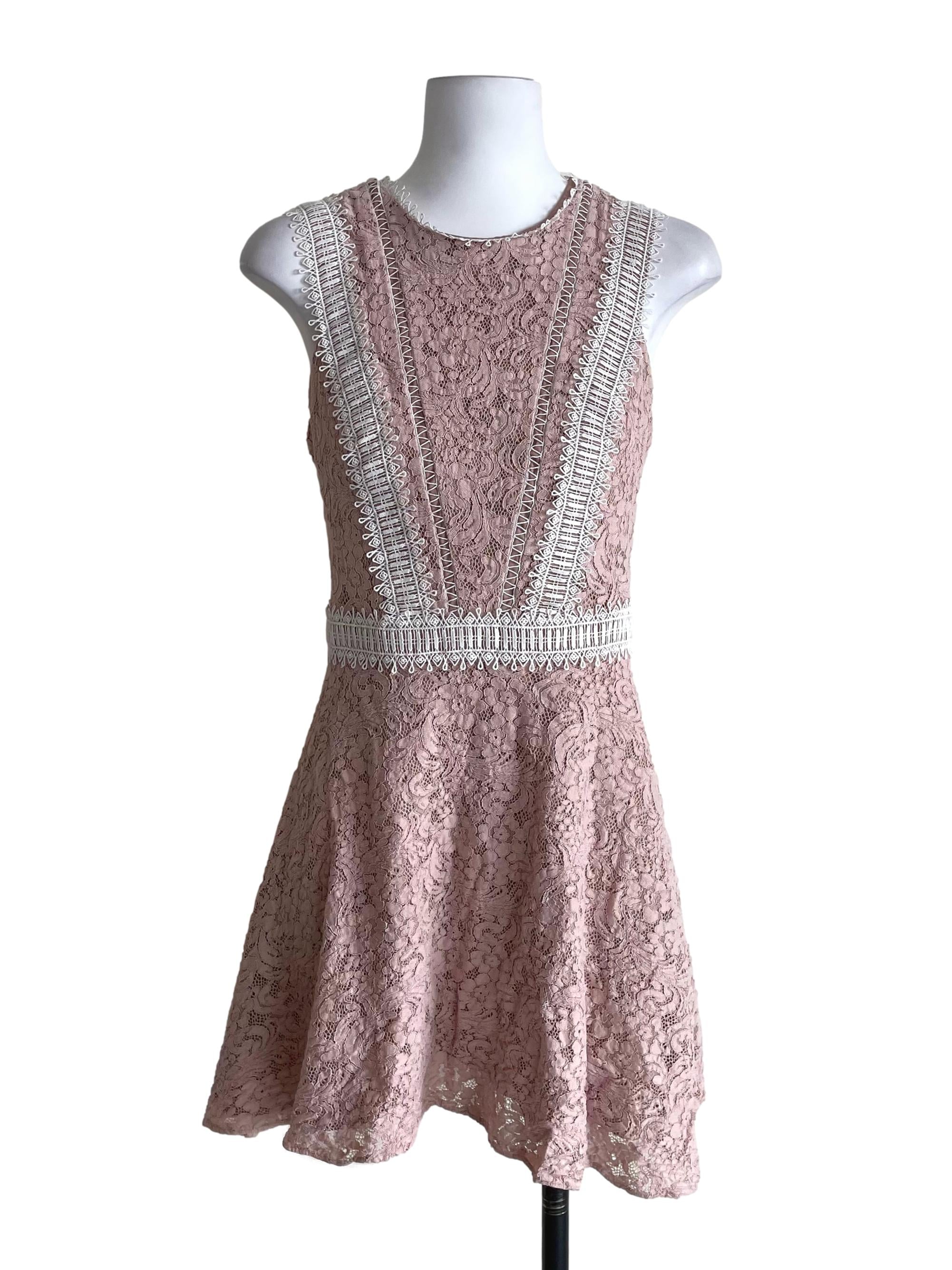 Nude Pink Lace Sleeveless A-Line Dress