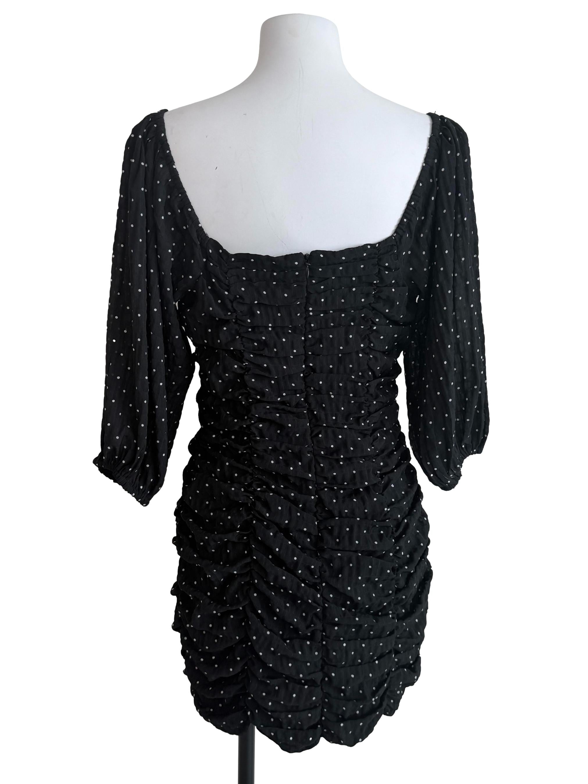 Black Polkadot Ruched Dress