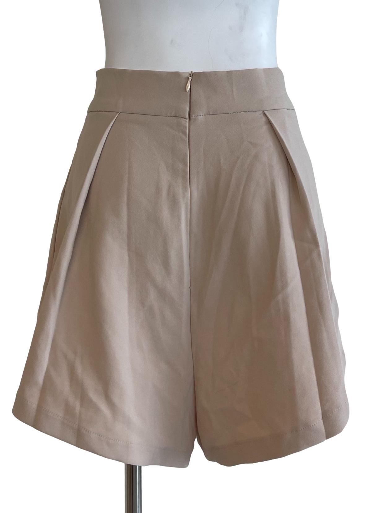 Cream Plain High Waisted Shorts