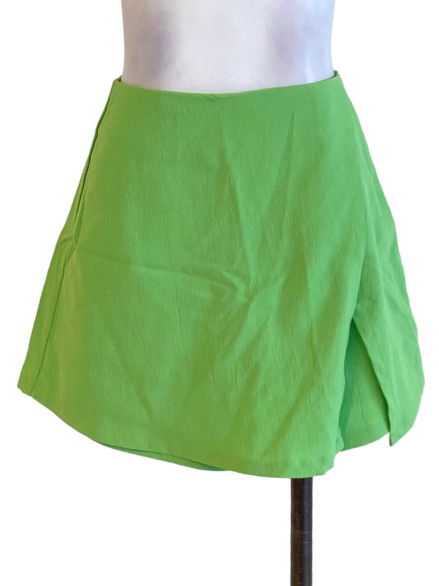 Chartreuse Green Sharkskin High Waisted Skort YHF