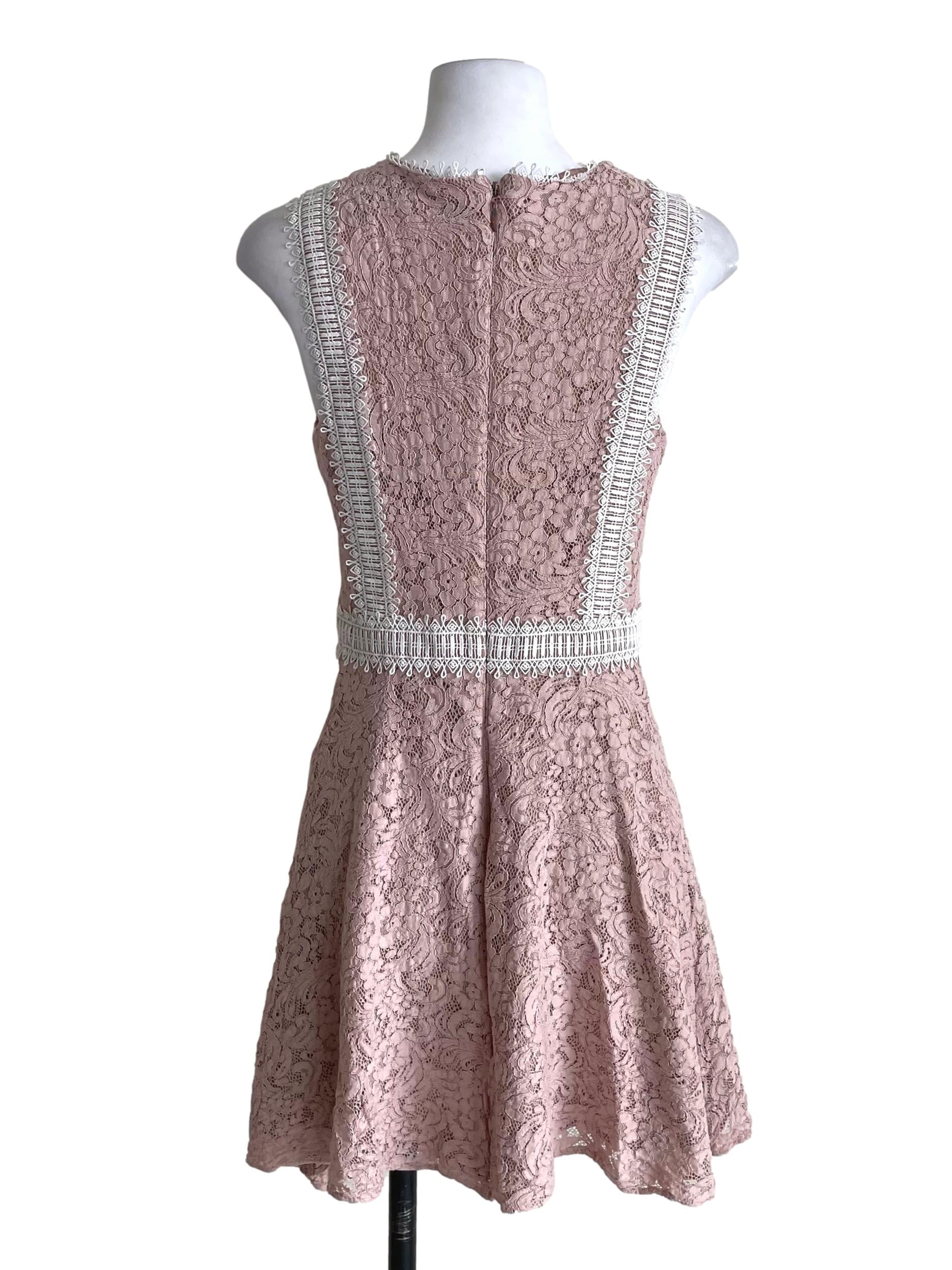 Nude Pink Lace Sleeveless A-Line Dress