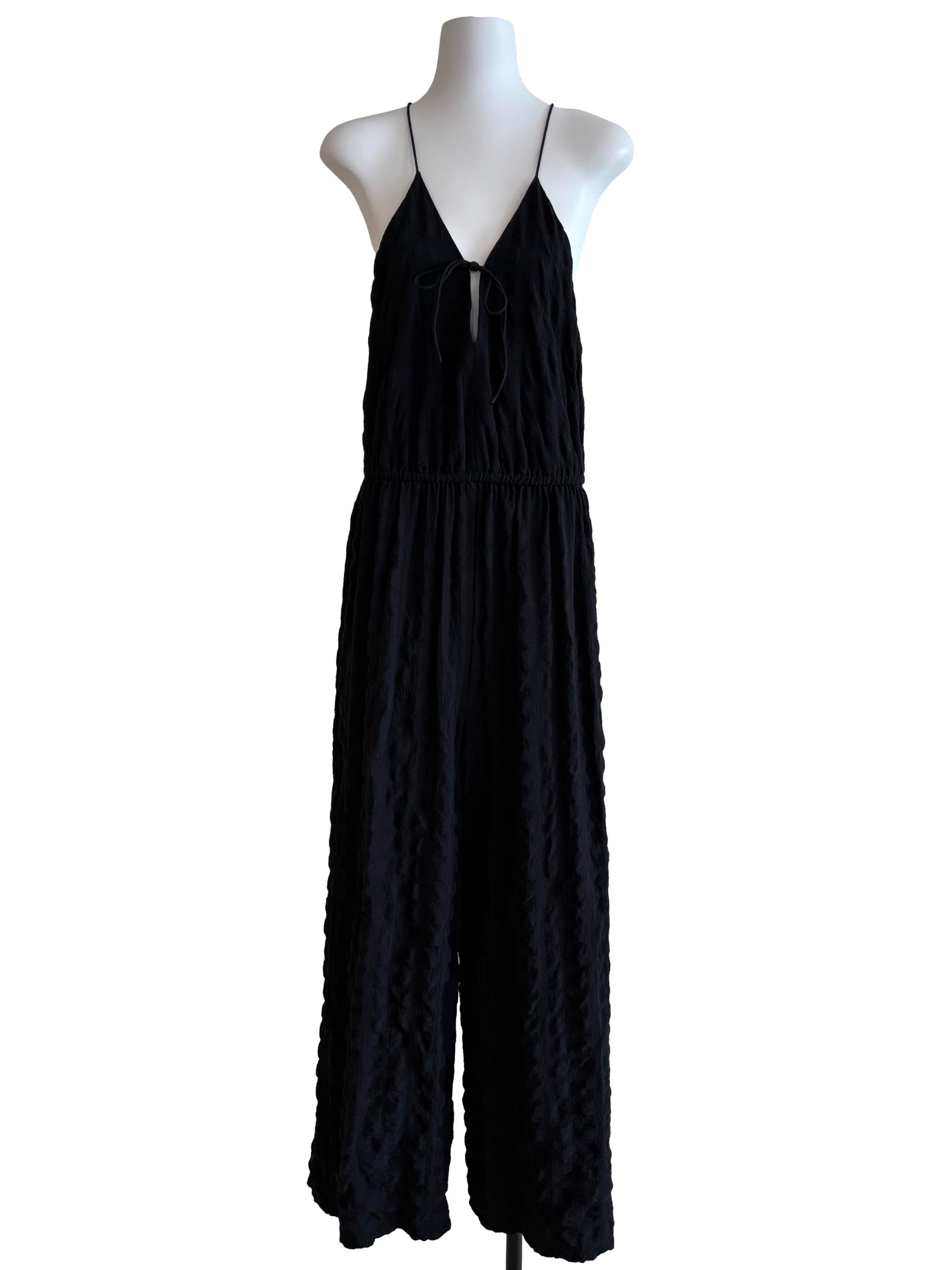 Ink Black Spaghetti Strap Textured Jumpsuit