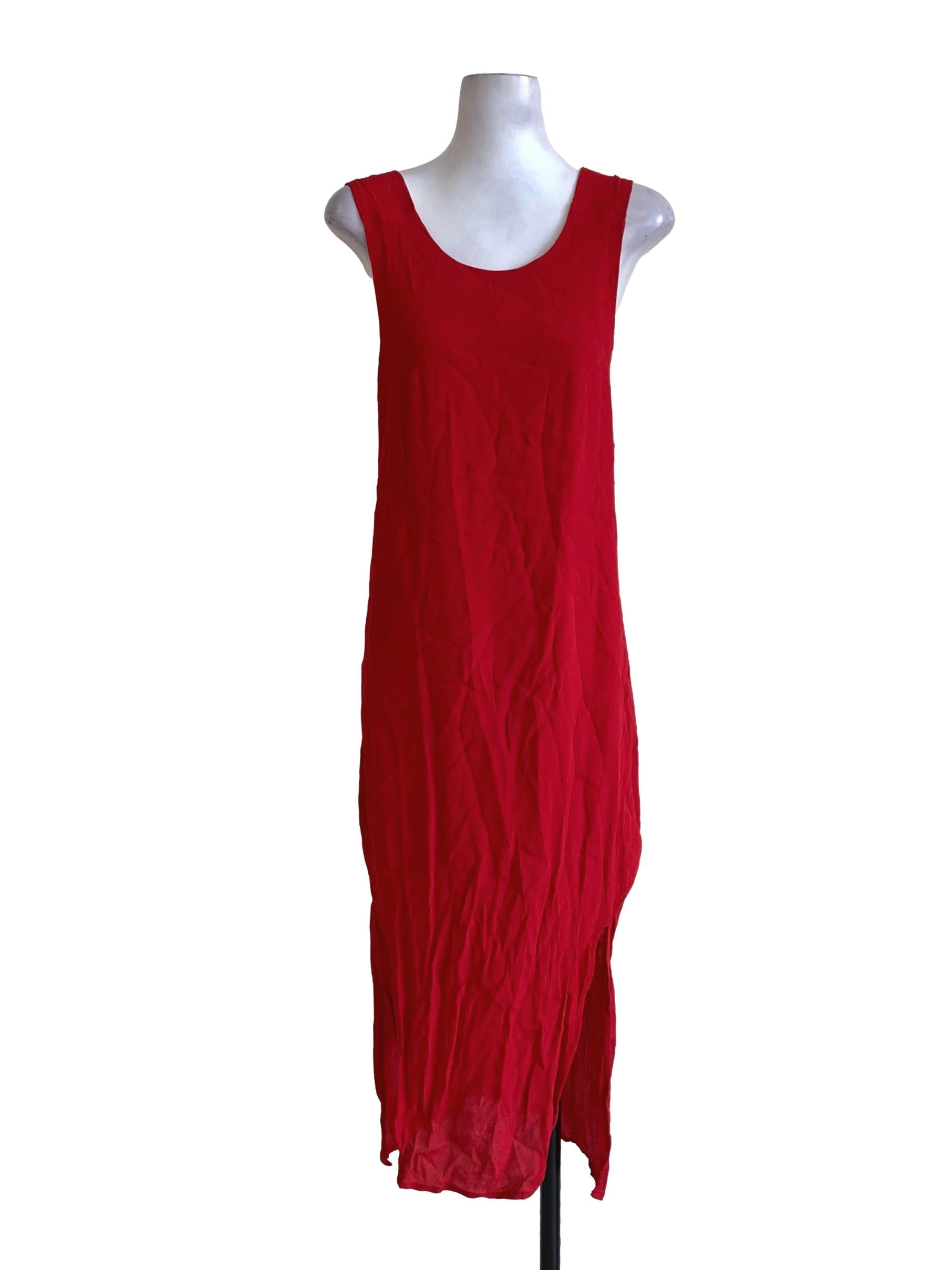 Red Sleeveless Side Slits Dress