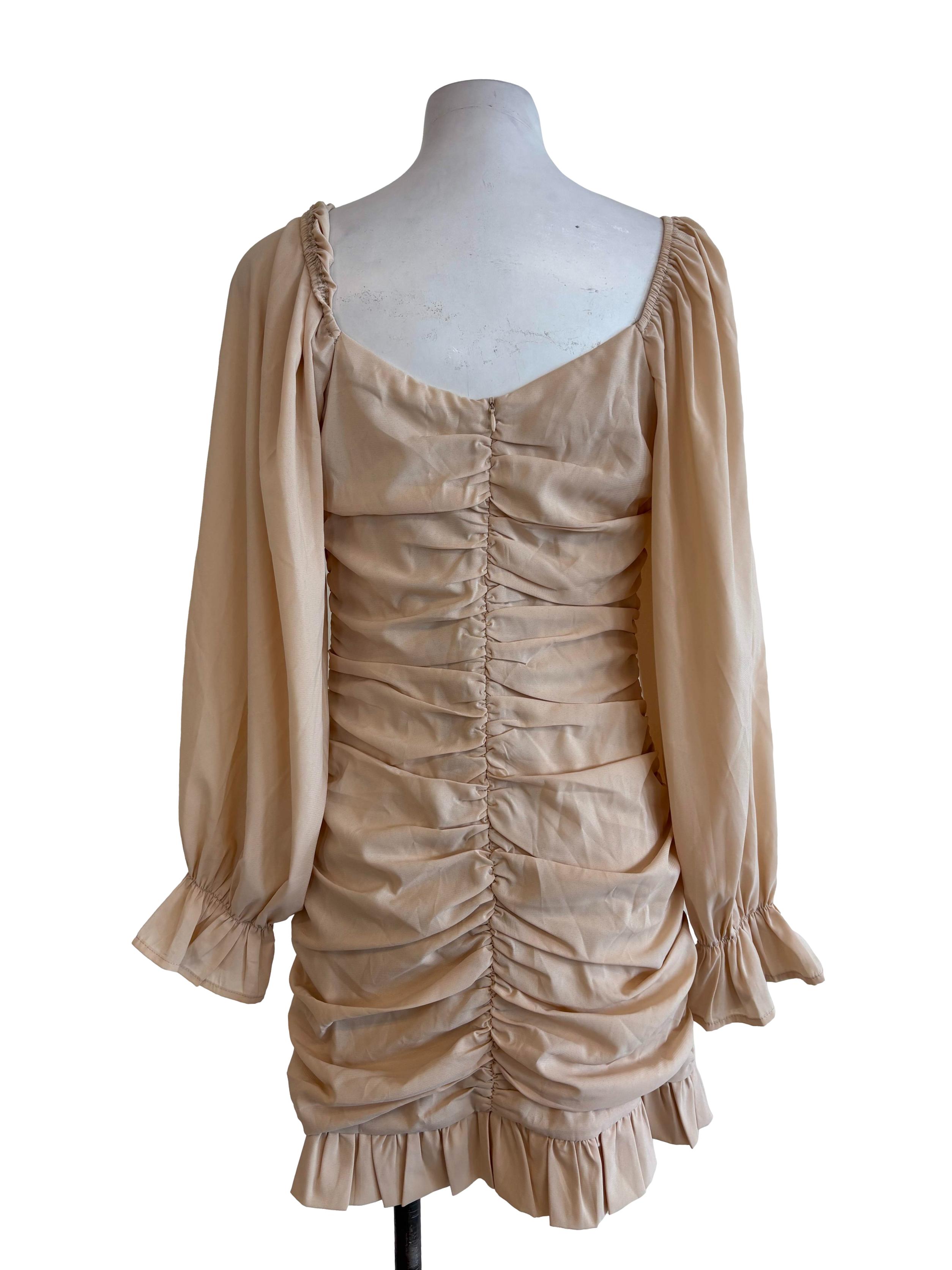 Beige Ruched Bodycon Dress