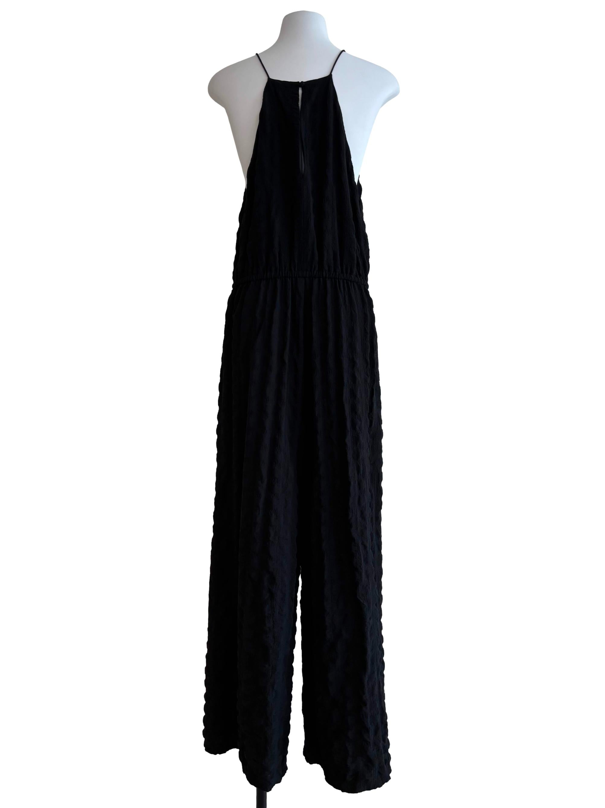 Ink Black Spaghetti Strap Textured Jumpsuit