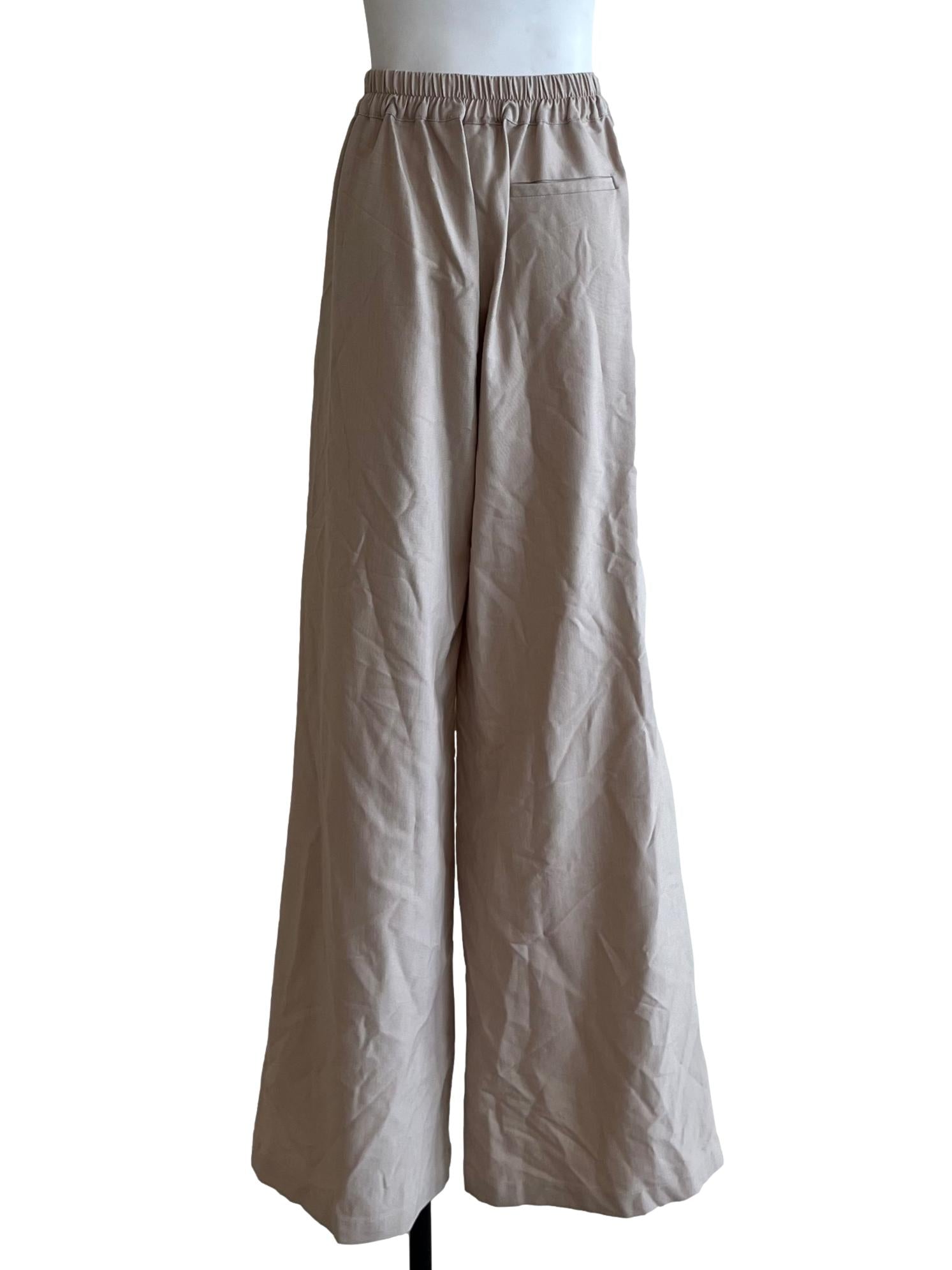 Bone Beige High-Waisted Formal Pants