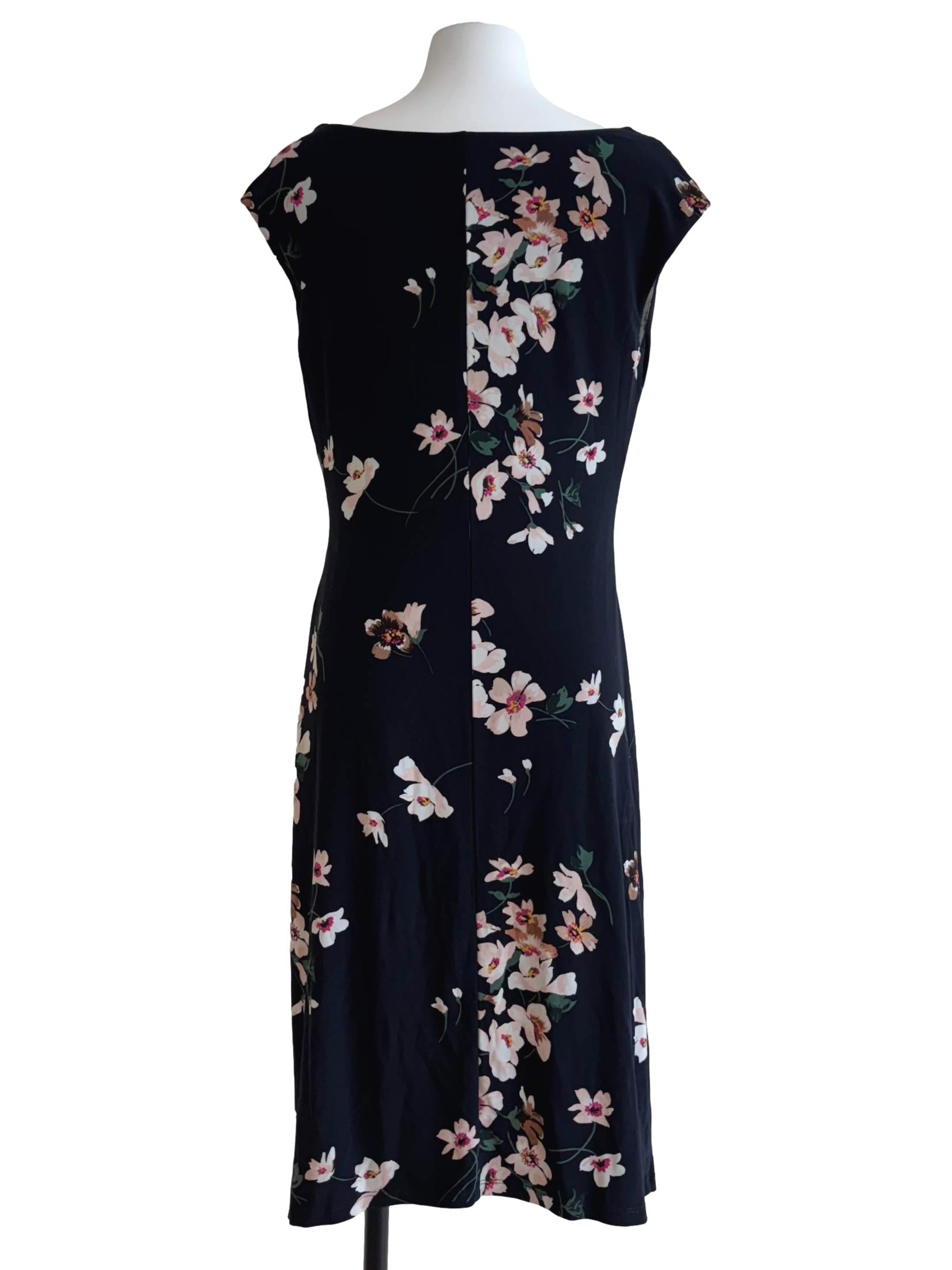 Blue Black Floral Cowl Dress