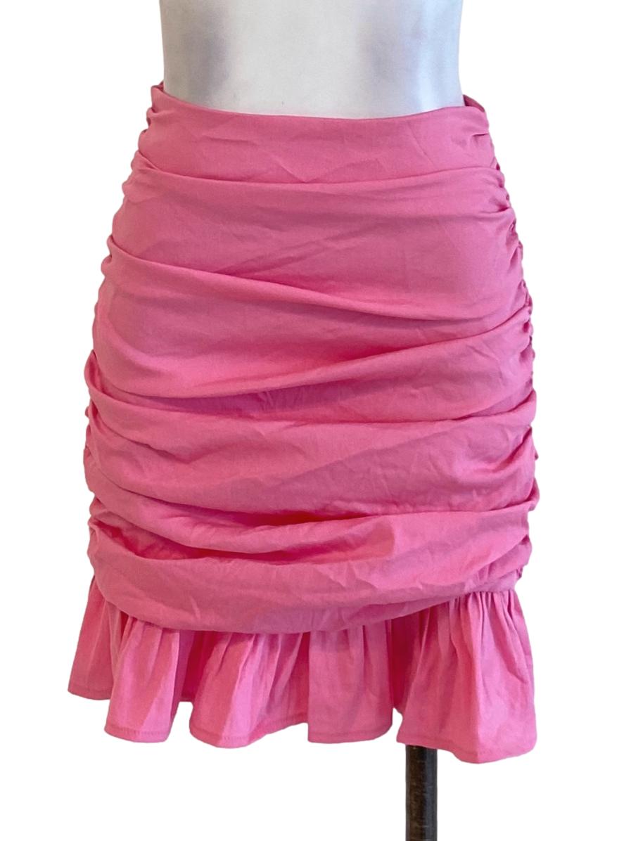 Bubblegum Pink Layered Ruffle Hem Wrap Mini Skirt