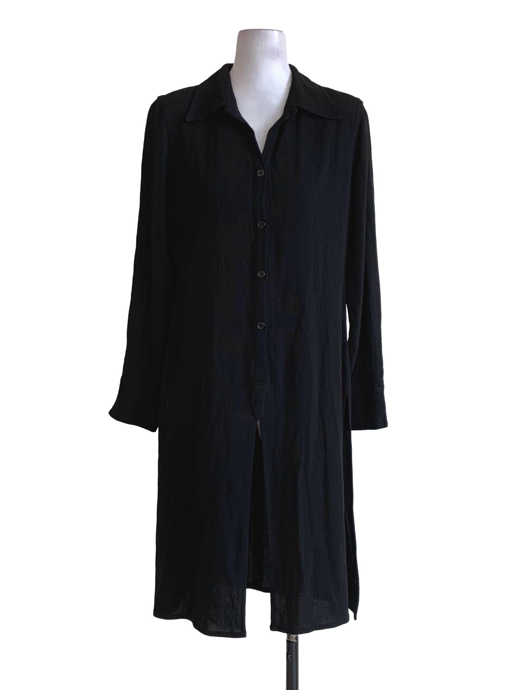 Black Button Up Collar Long Sleeves Dress