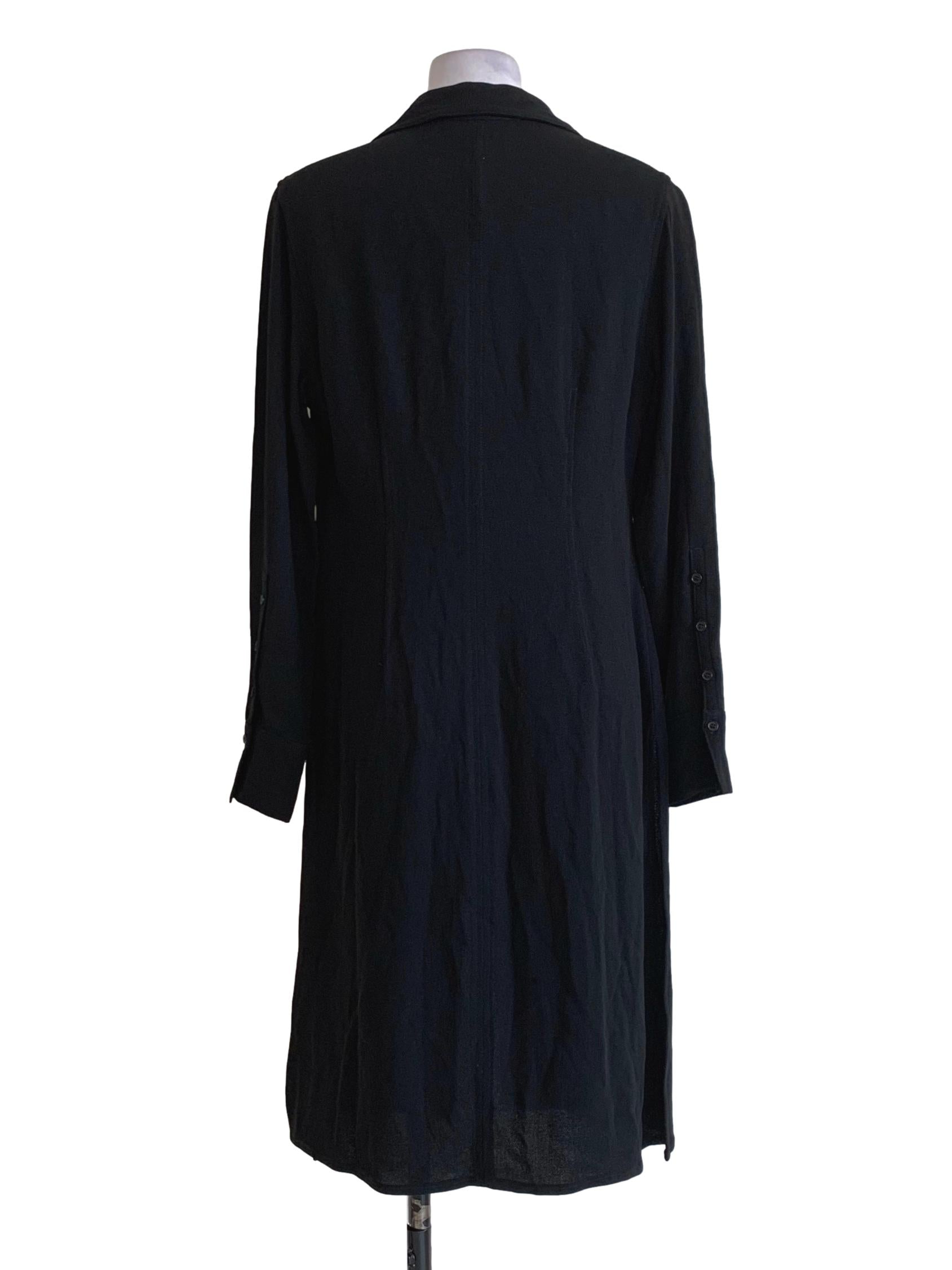 Black Button Up Collar Long Sleeves Dress
