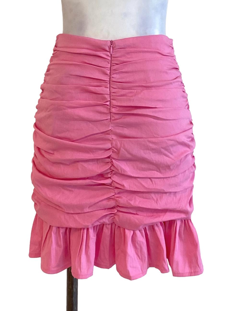 Bubblegum Pink Layered Ruffle Hem Wrap Mini Skirt