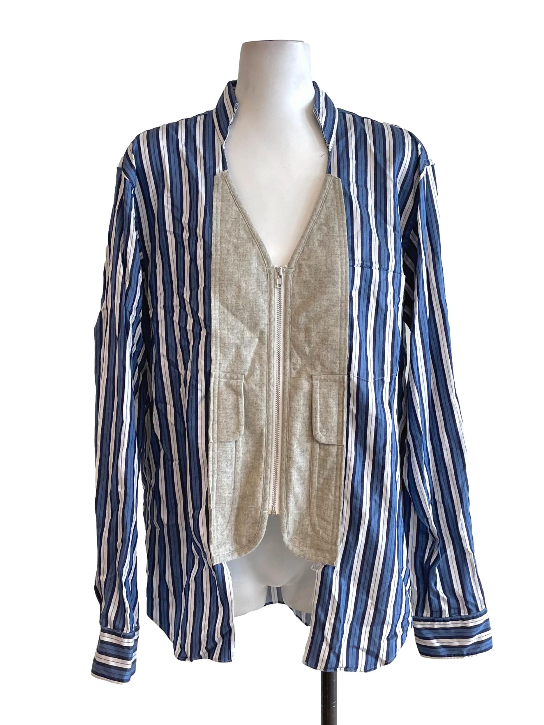 Blue Stripe Zip Up Blouse