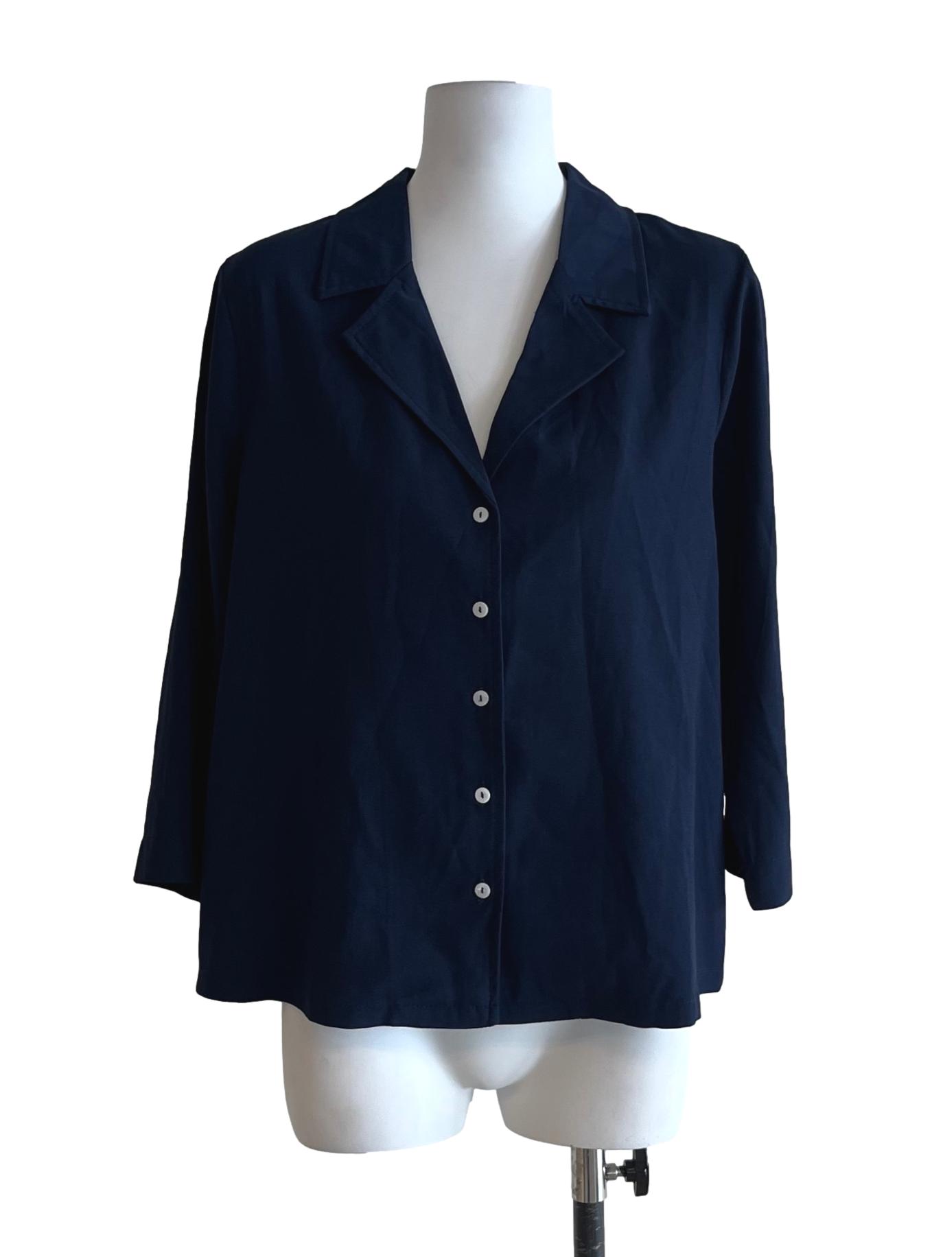 Navy Blue Notched Neckline Blouse