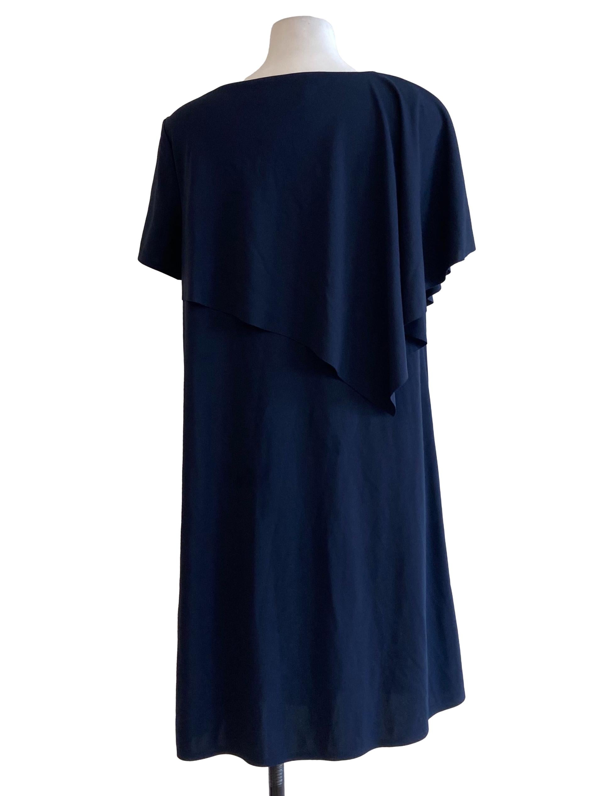 Navy Blue Ruffled Neck Twill Dress