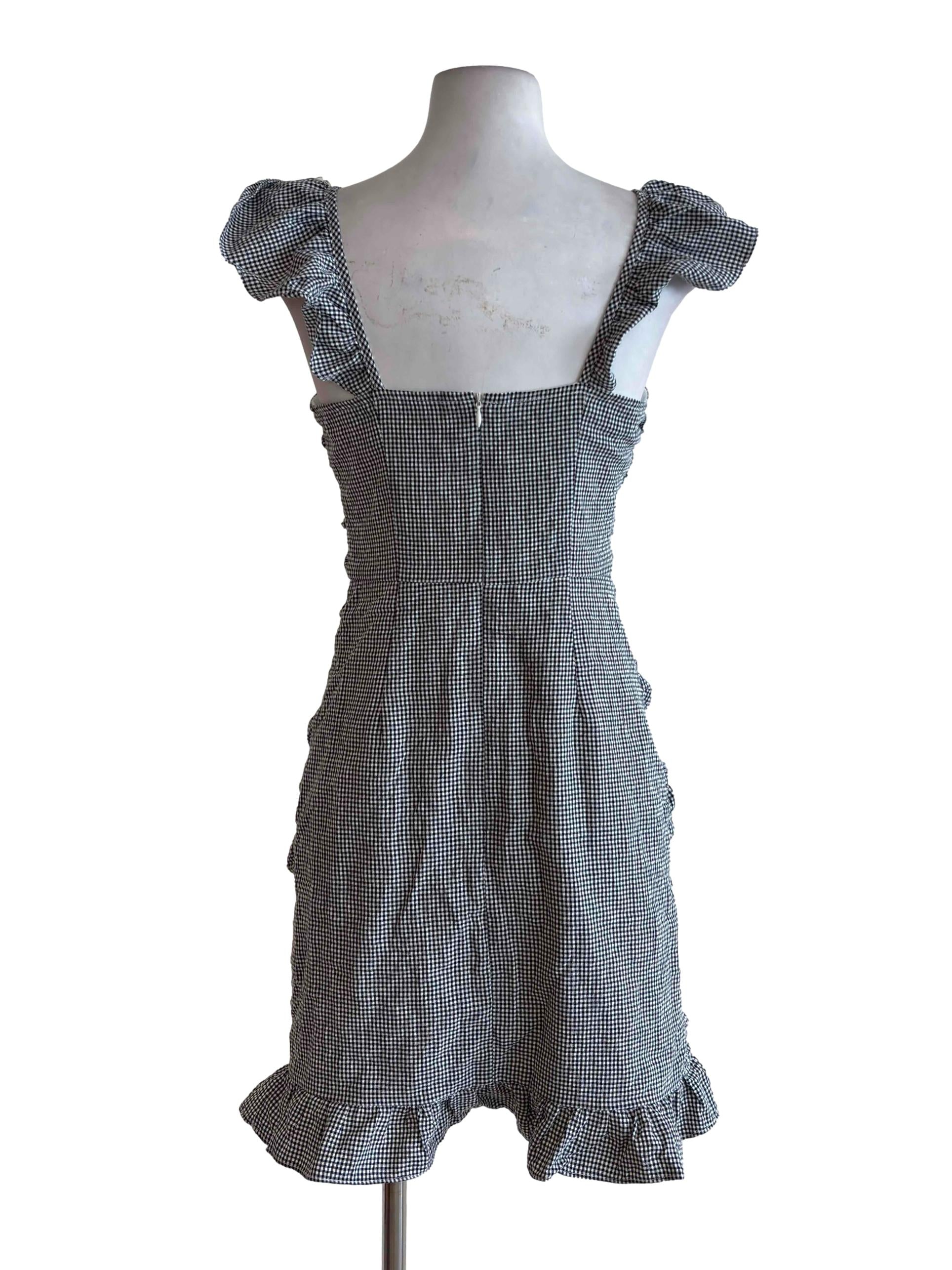 Black Gingham Ruffle Scrunch Dress
