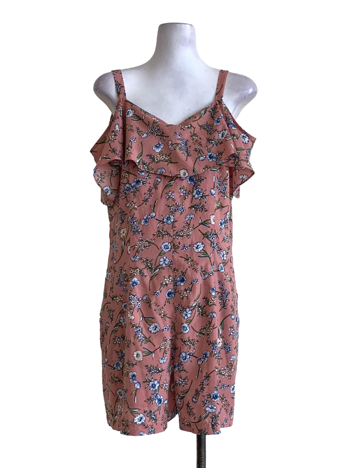Rosewood Floral Pattern Sleeveless Rompers