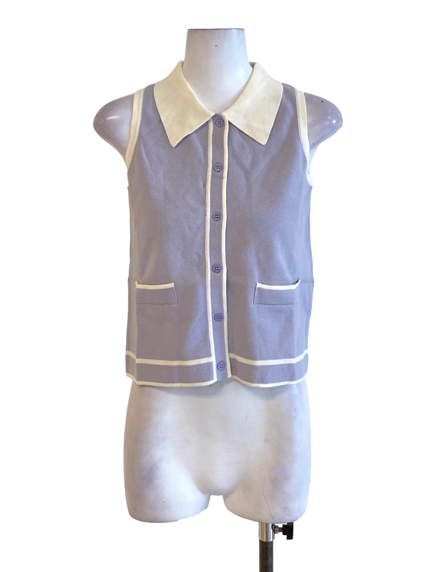 Pastel Purple Buttoned Down Knitted Sleeveless Top TCL