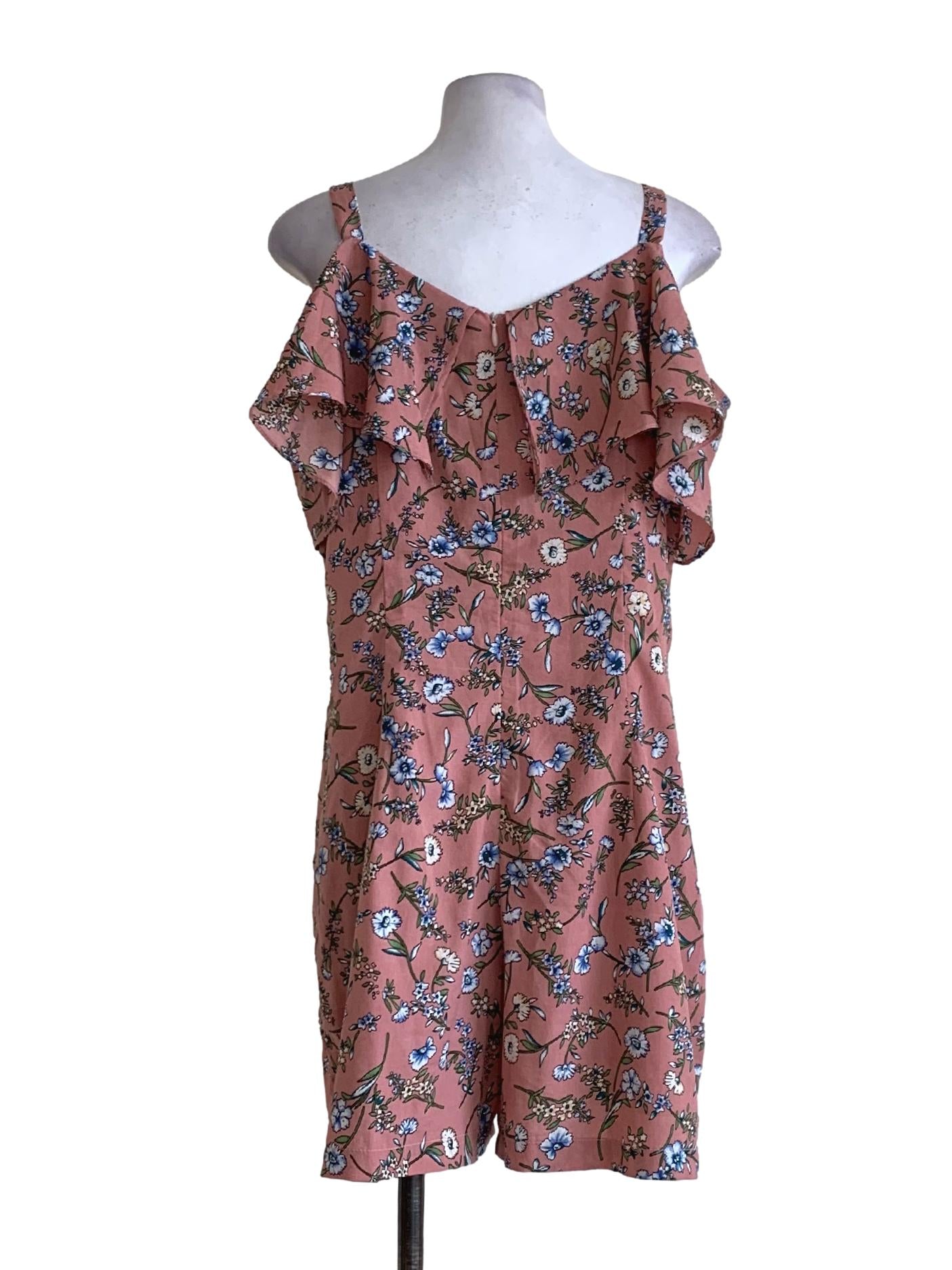 Rosewood Floral Pattern Sleeveless Rompers